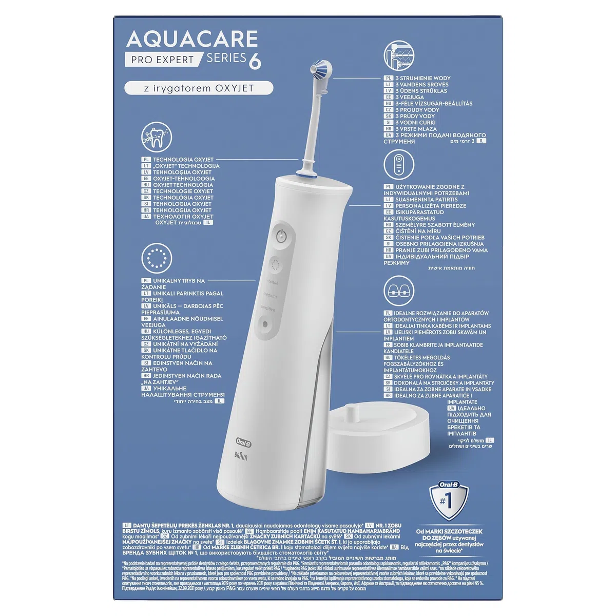 Oral-B AquaCare Pro-Expert Serie 6 Irrigatore con tecnologia ossigeno, 3 punte, 2 getti d'acqua, bianco