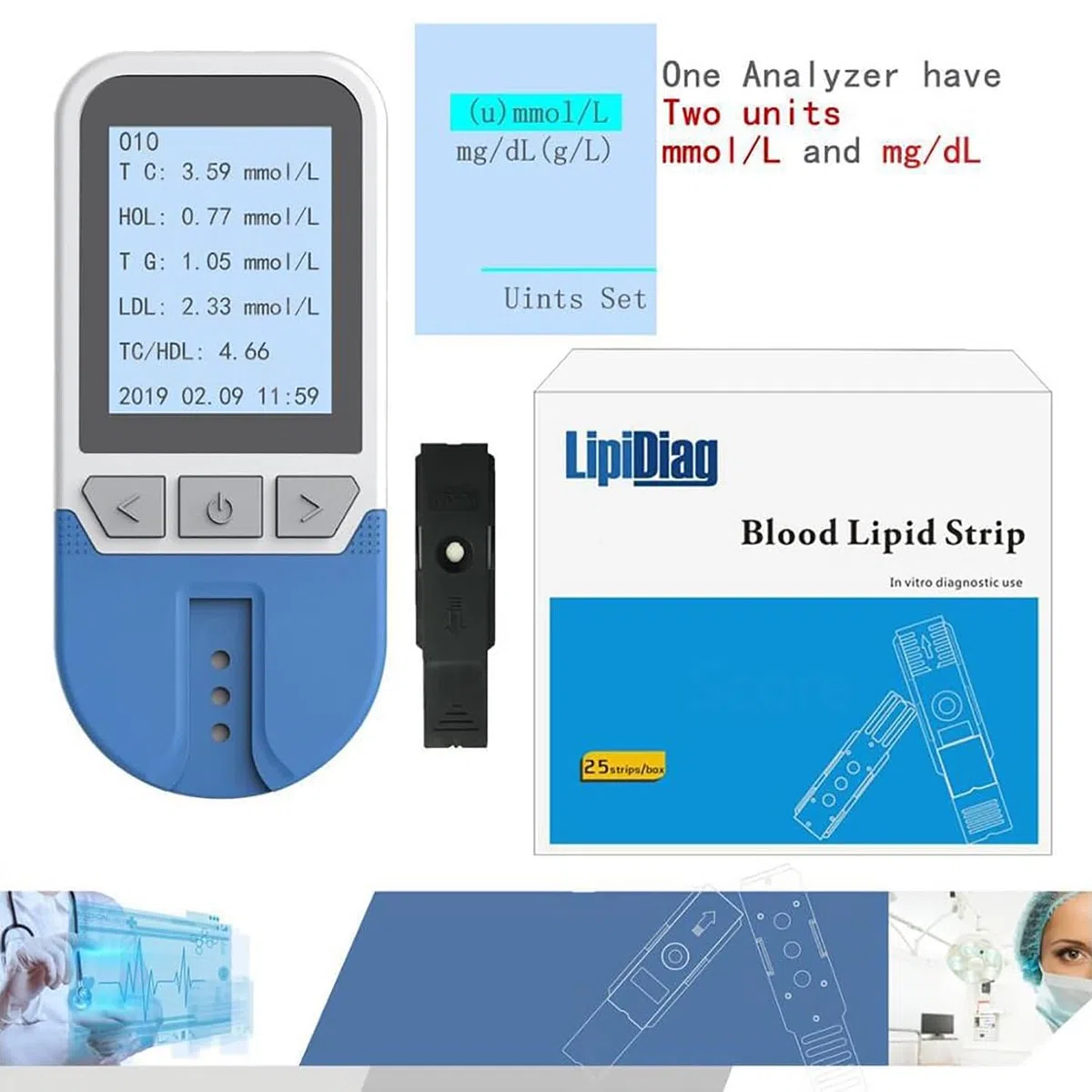 Misuratore Di Lipidi Multifunzione 5 In 1, Misuratore Di Test Del Colesterolo Dei Trigliceridi HDL, Con 25 Lipidi Nel Sangue, 500 Gruppi Di Valori Di Memoria, Misurazione Di Precisione, Risultati Rapi