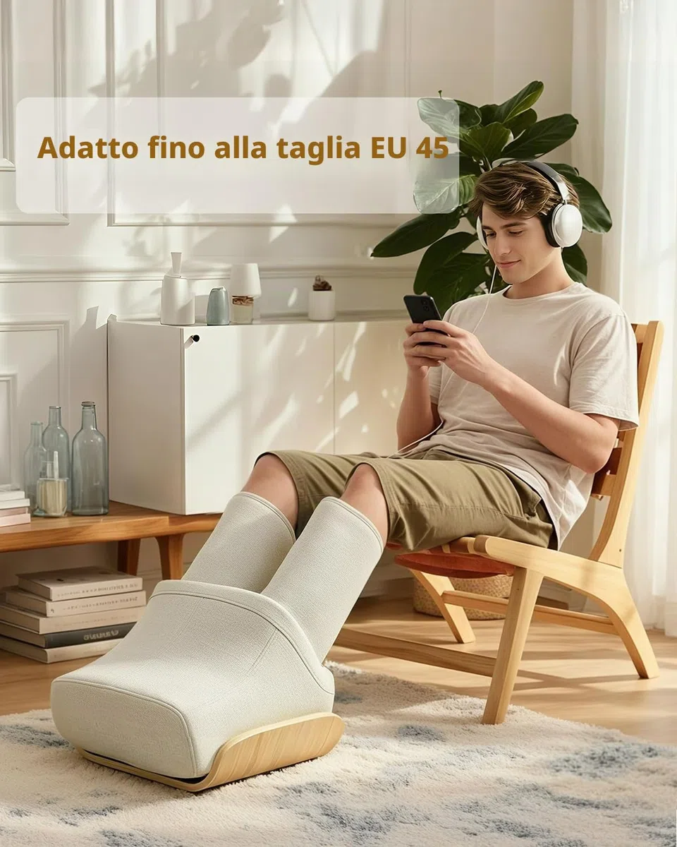 massaggiatore per piedi Shiatsu con funzione riscaldante, massaggio pneumatico per polpacci e rulli, massaggiatore per gambe per uso domestico, beige