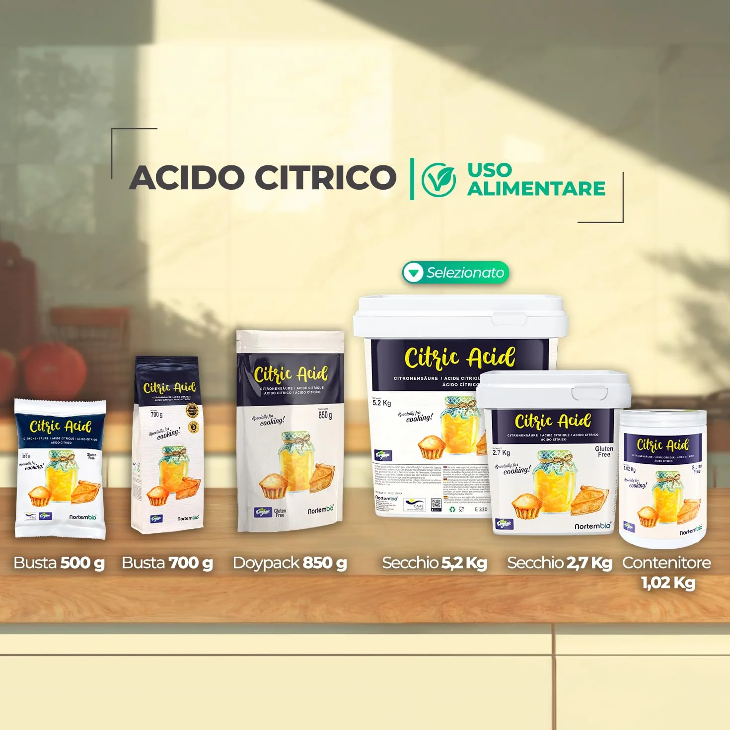 Nortembio Acido Citrico Alimentare in Polvere 5,2 kg Correttore di Acidità Naturale per Marmellate Pasticceria Bevande