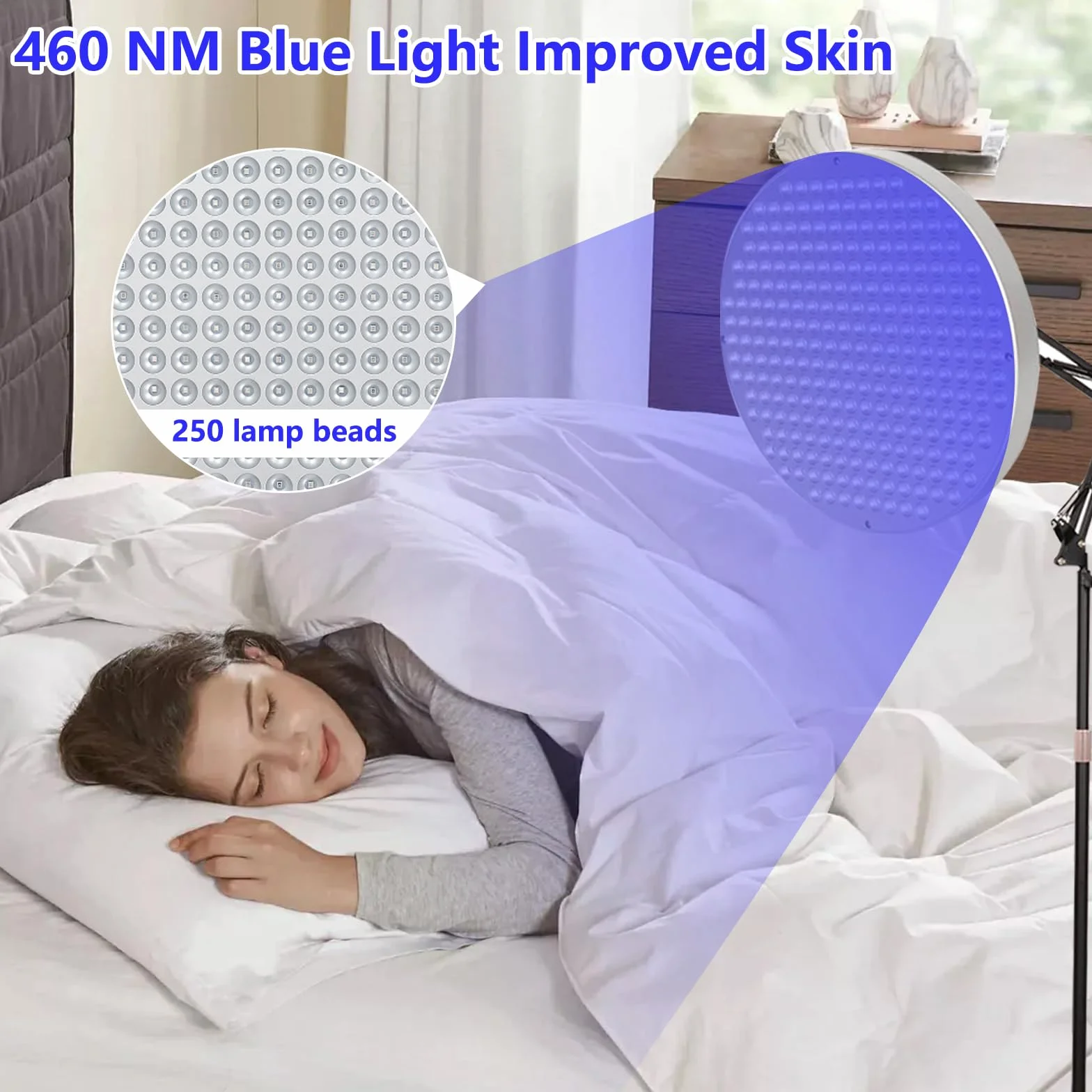 Solarium per la Casa 50W 250 LED 460nm Lampada Abbronzante con Supporto Regolabile e Occhiali