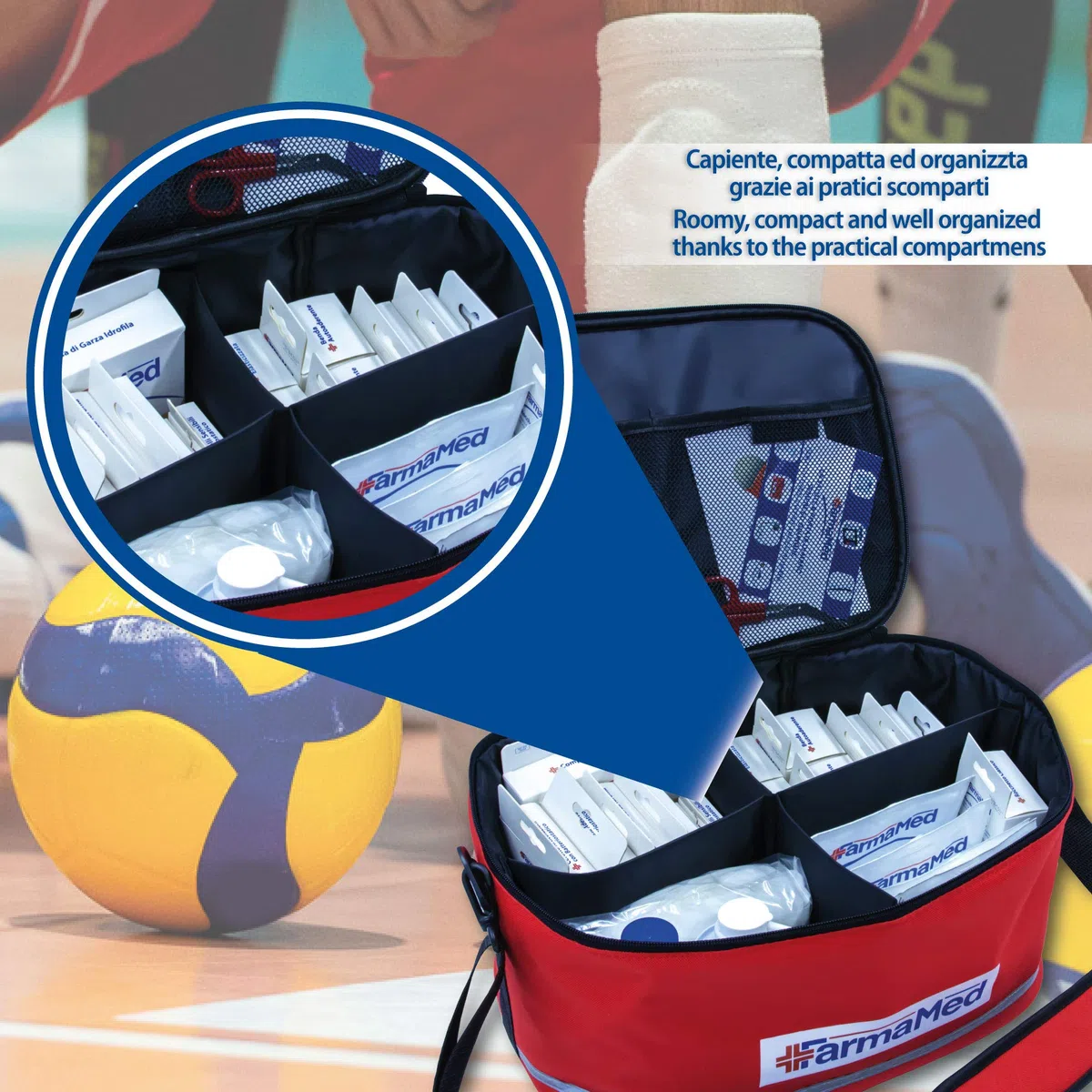 FARMAMED Kit Primo Soccorso Professionale di 220 pezzi, Borsa Medica Sportiva, Kit Pronto Soccorso per auto, casa, viaggio, sport