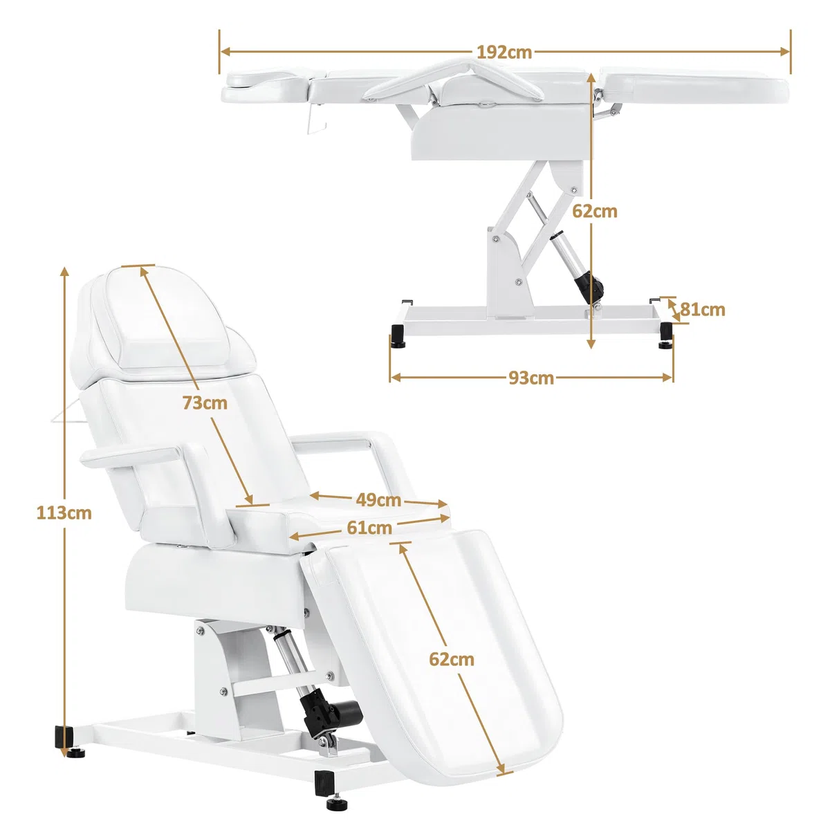 Barberpub cosmetico elettrico, lettino da massaggio, pieghevole e regolabile in altezza, con 3 motori, tavolo da massaggio per SPA Salon 0751 (bianco)