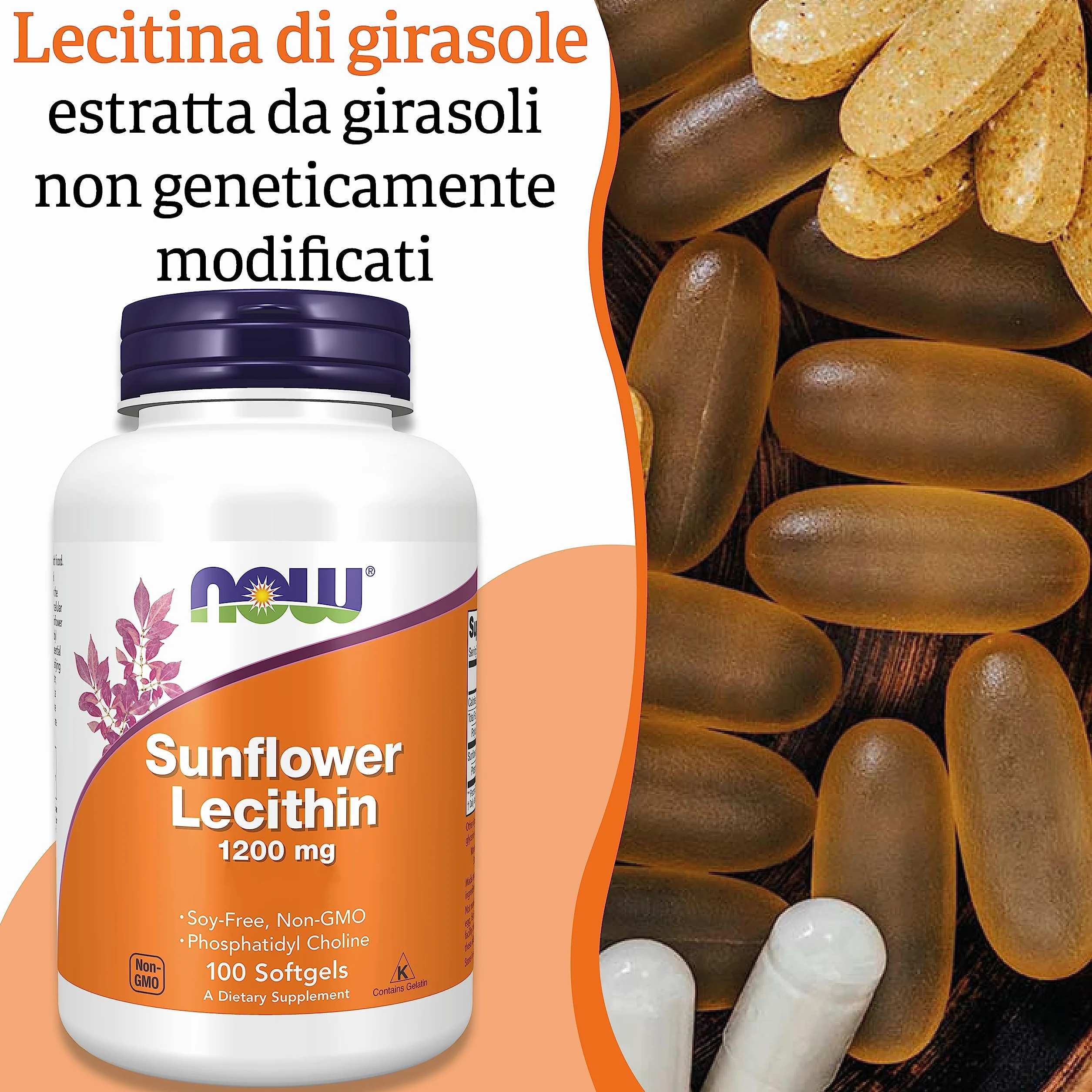 Now Foods Sunflower Lecithin 1200mg 100 Softgels Non-GMO Soy Free Gluten Free