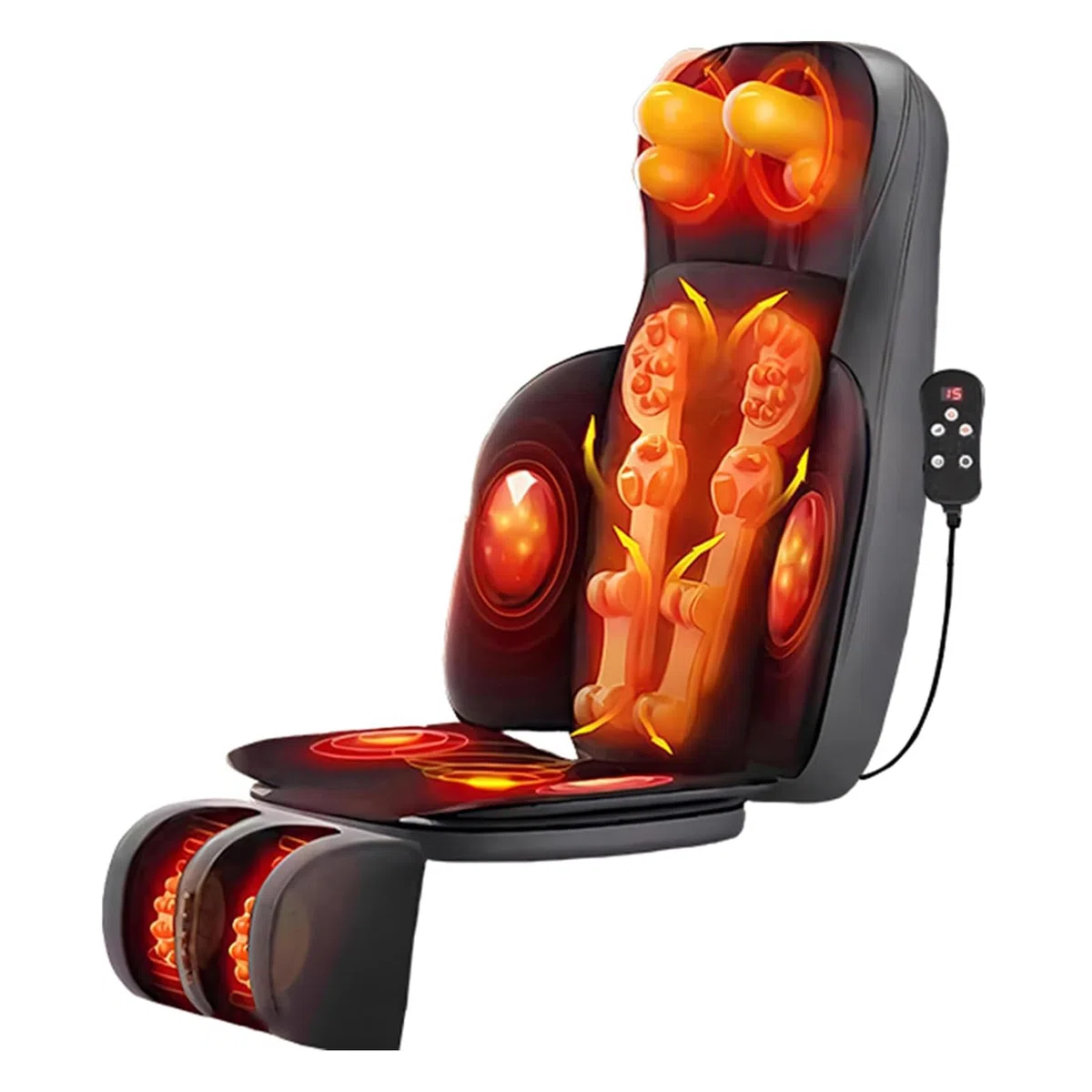 Shiatsu massaggiatore di schiena con calore, cuscino sedia massaggio pasticceria 3D, cuscino sedia massaggio pasticceria tessuto profondo per il corpo e il collo (Nero)