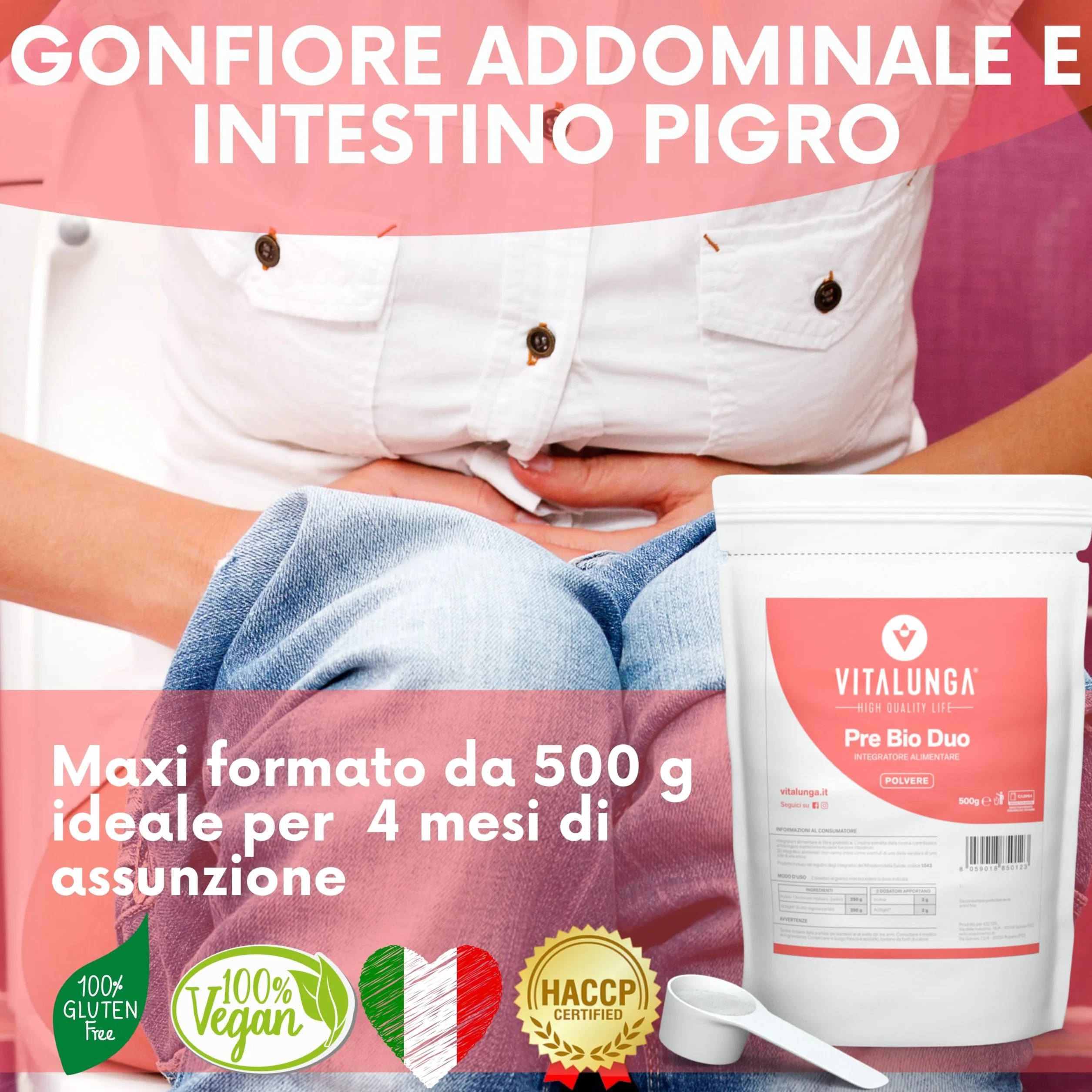 Inulina in Polvere 500g Fibra Prebiotica di Cicoria Vegan Senza Glutine