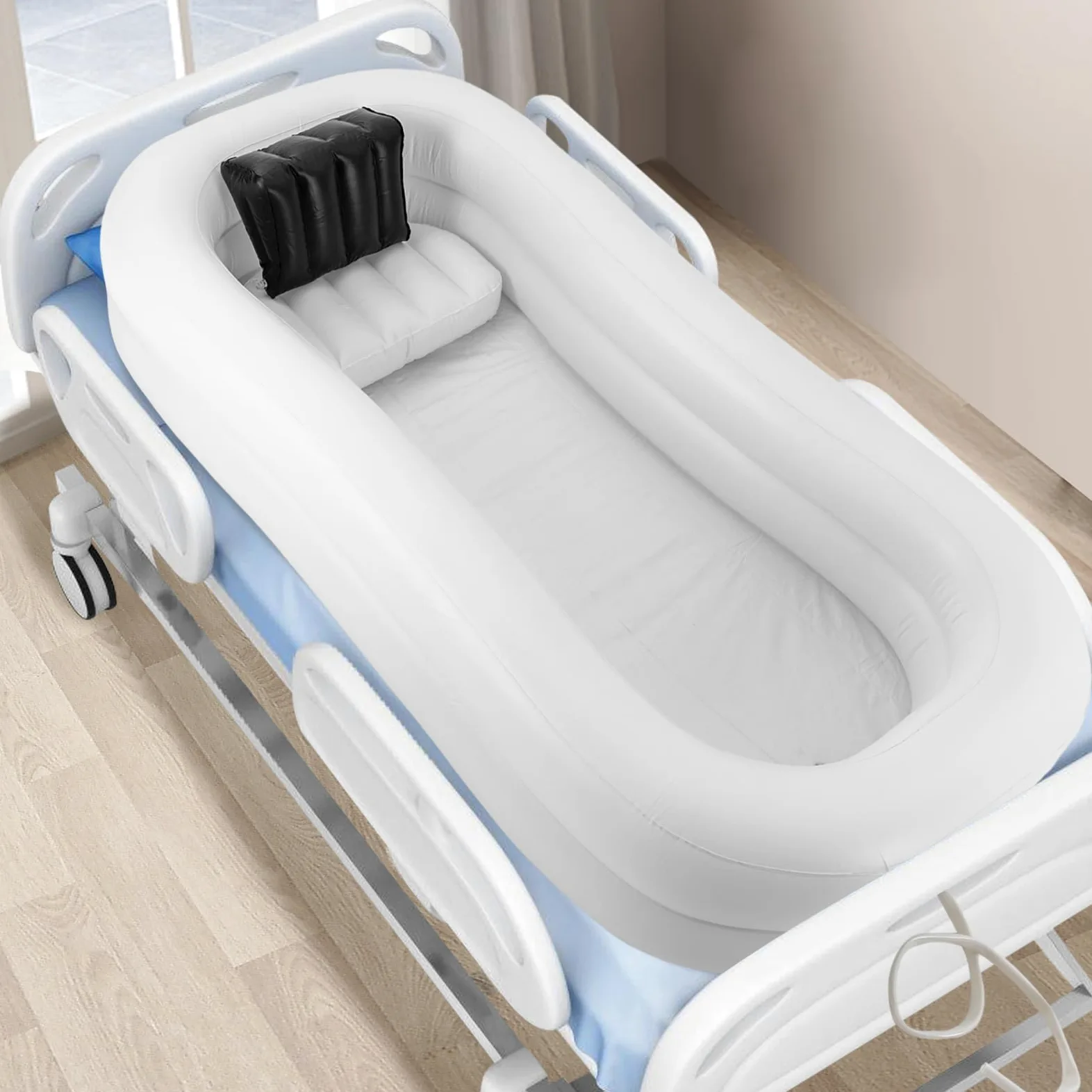 Vasca da bagno gonfiabile medica per adulti, portatile in PVC vasca da bagno con pompa ad aria, sistema doccia portatile a letto per disabili, anziani