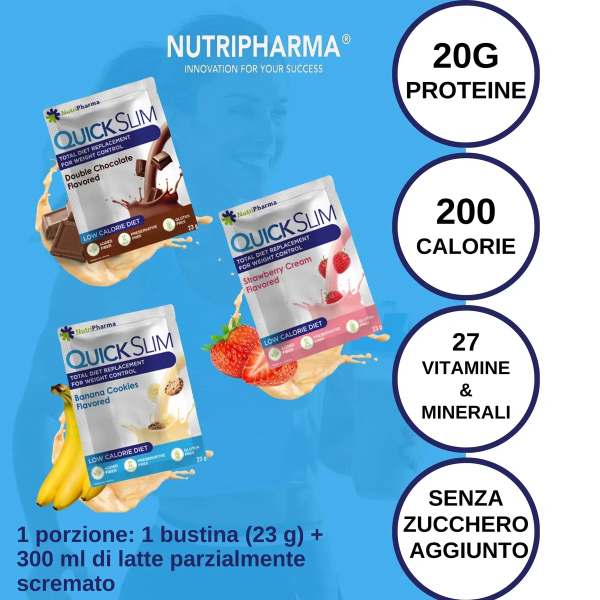 Frullato Sostitutivo Del Pasto Quick Slim per la Perdita Di Peso, 30 Pasti, 20 g di Proteine, 27 Vitamine e Minerali, Fibre Alimentari, Senza Glutine (Pacchetto varietà)