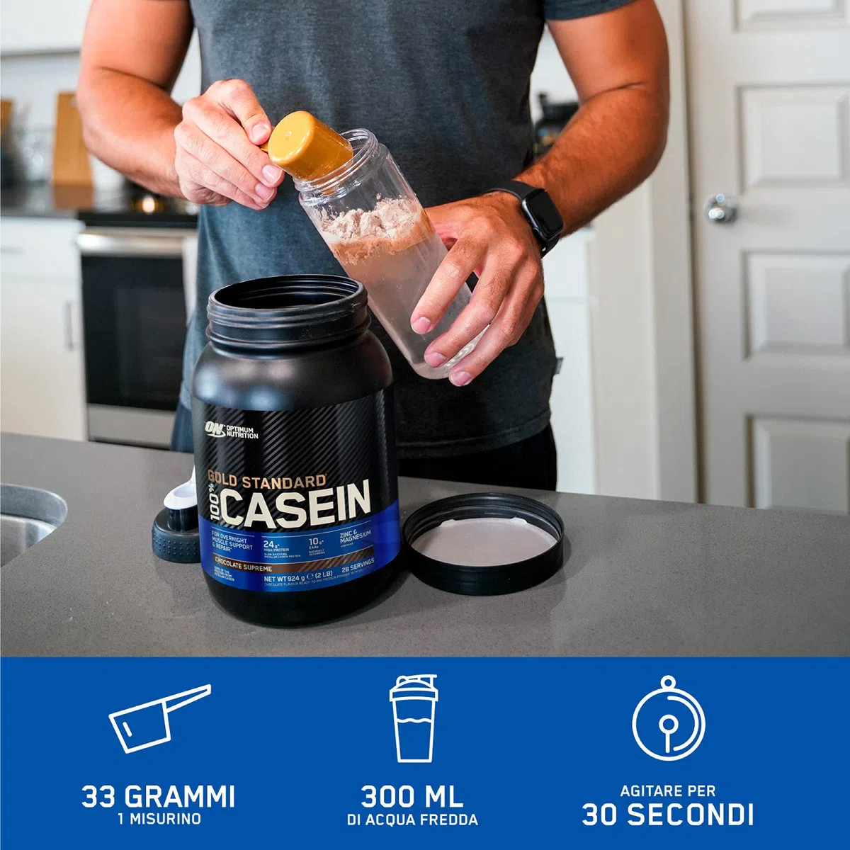 Optimum Nutrition Gold Standard 100% Casein Proteine di Caseina in Polvere con Zinco e Magnesio a Rilascio Graduale Durante la Notte Gusto Cioccolato 1,82Kg 55 Porzioni + Shaker in Plastica