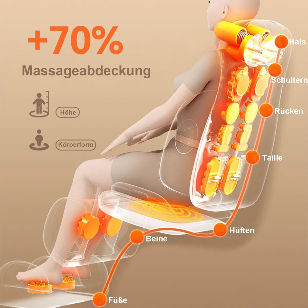 Shiatsu massaggiatore di schiena con calore, cuscino sedia massaggio pasticceria 3D, cuscino sedia massaggio pasticceria tessuto profondo per il corpo e il collo (Nero)