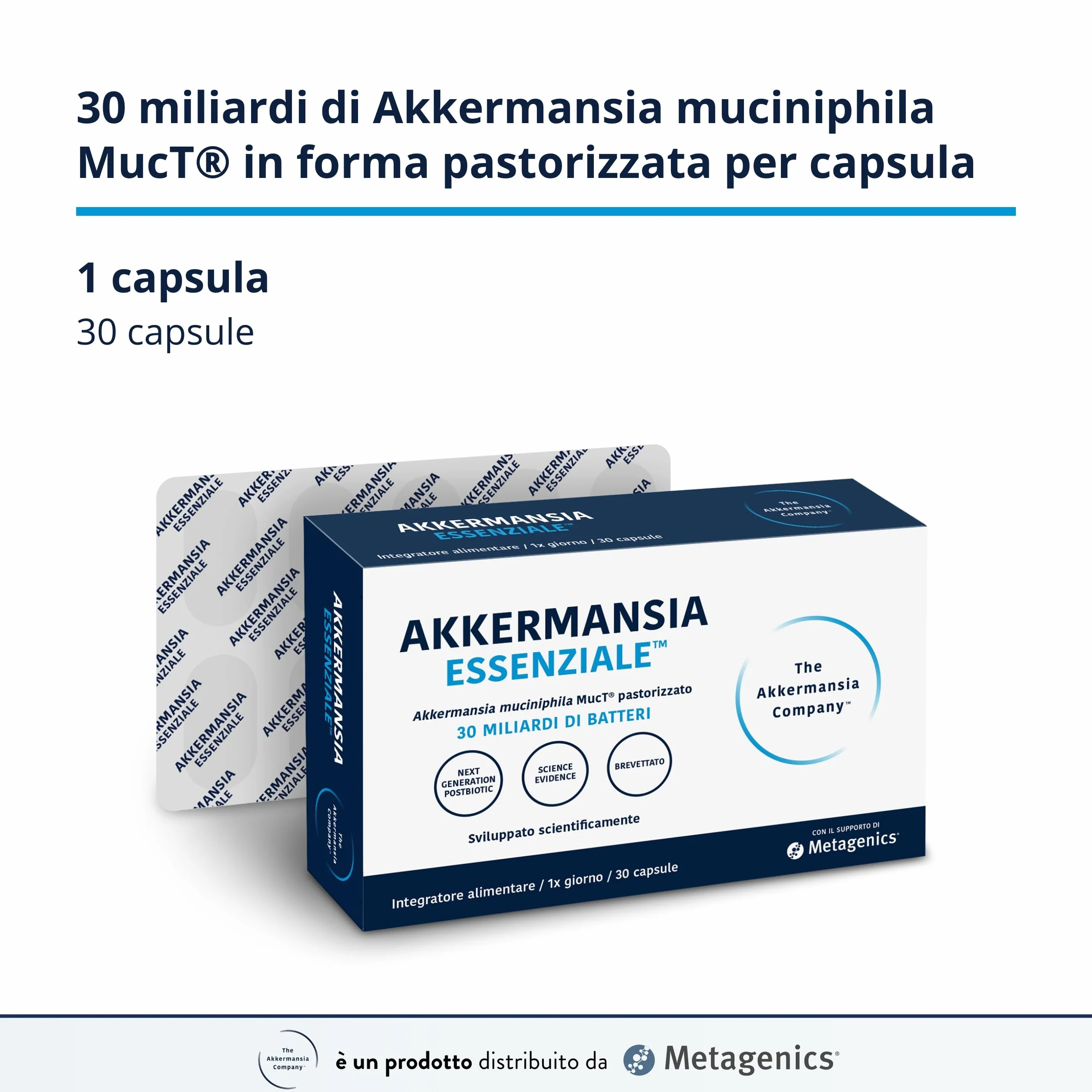 Akkermansia Essenziale per l’Intestino - 30 Miliardi di Batteri Pastorizzati - 30 Capsule