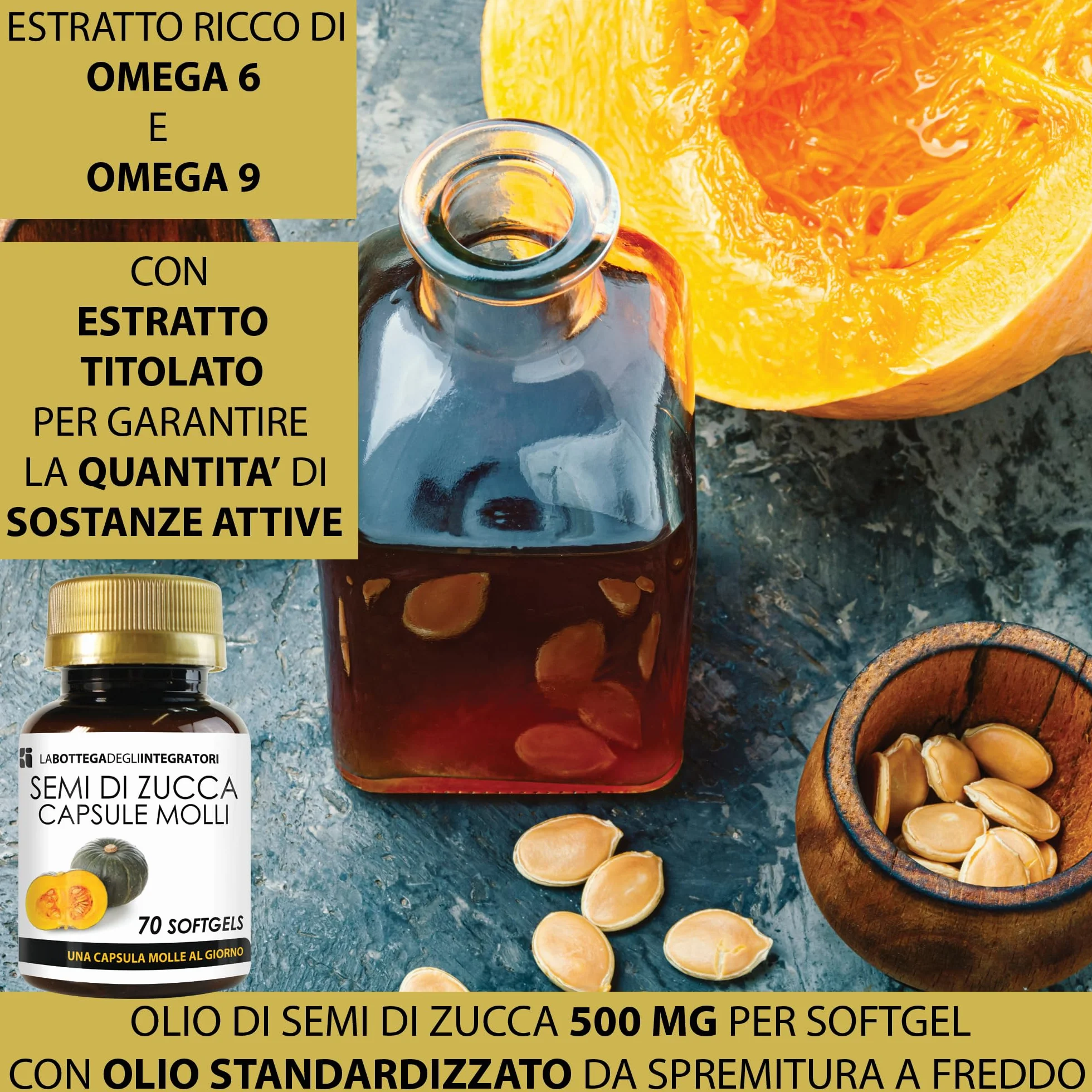 Semi di Zucca 140 Softgels Olio Spremuto a Freddo Omega 3 6 9 Acido Linoleico Oleico