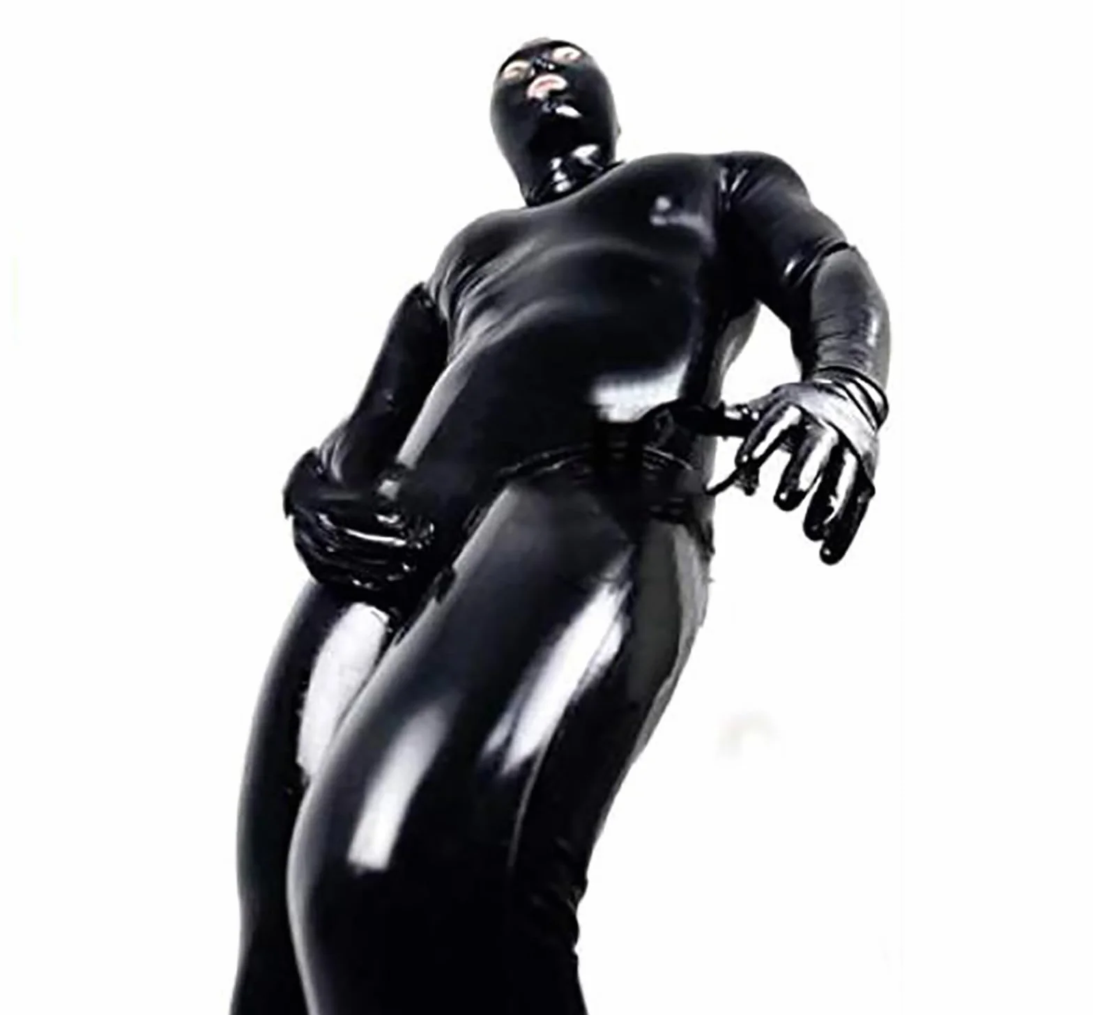 Catsuit Sexy Wetlook Uomo Cosplay Prigioniero Tuta Pelle Verniciata Black-XXL