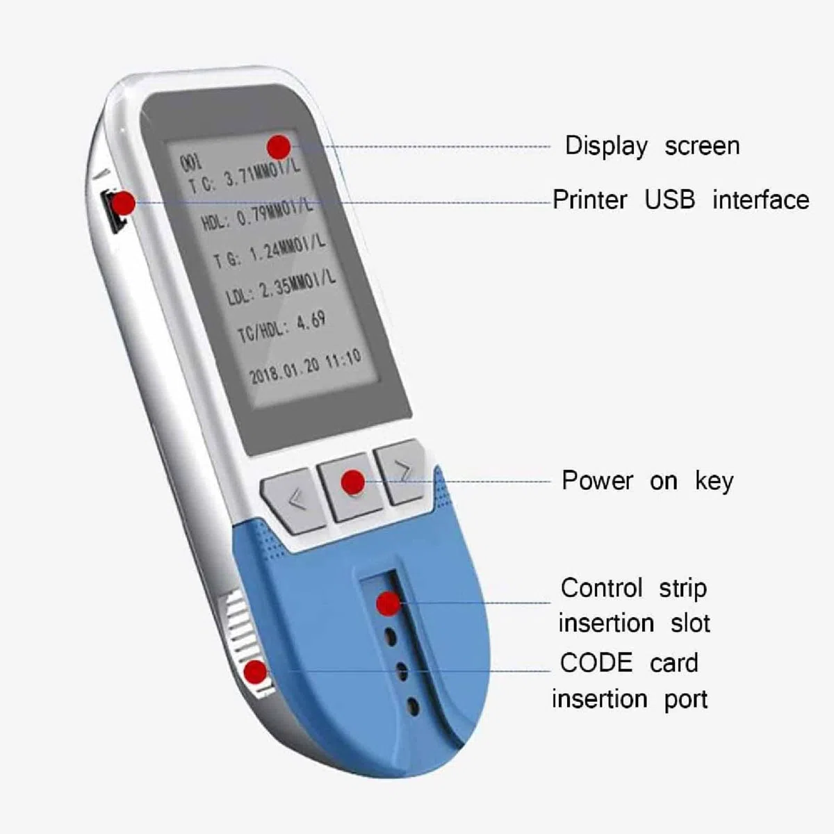 ERICAT Misuratore Multifunzione per Il Monitoraggio dei Lipidi, Tester per I Lipidi nel Sangue con 25 Strisce Reattive E 500 Set di Valori di Memoria, Risultati Rapidi in 2 Minuti E Facile da Usare