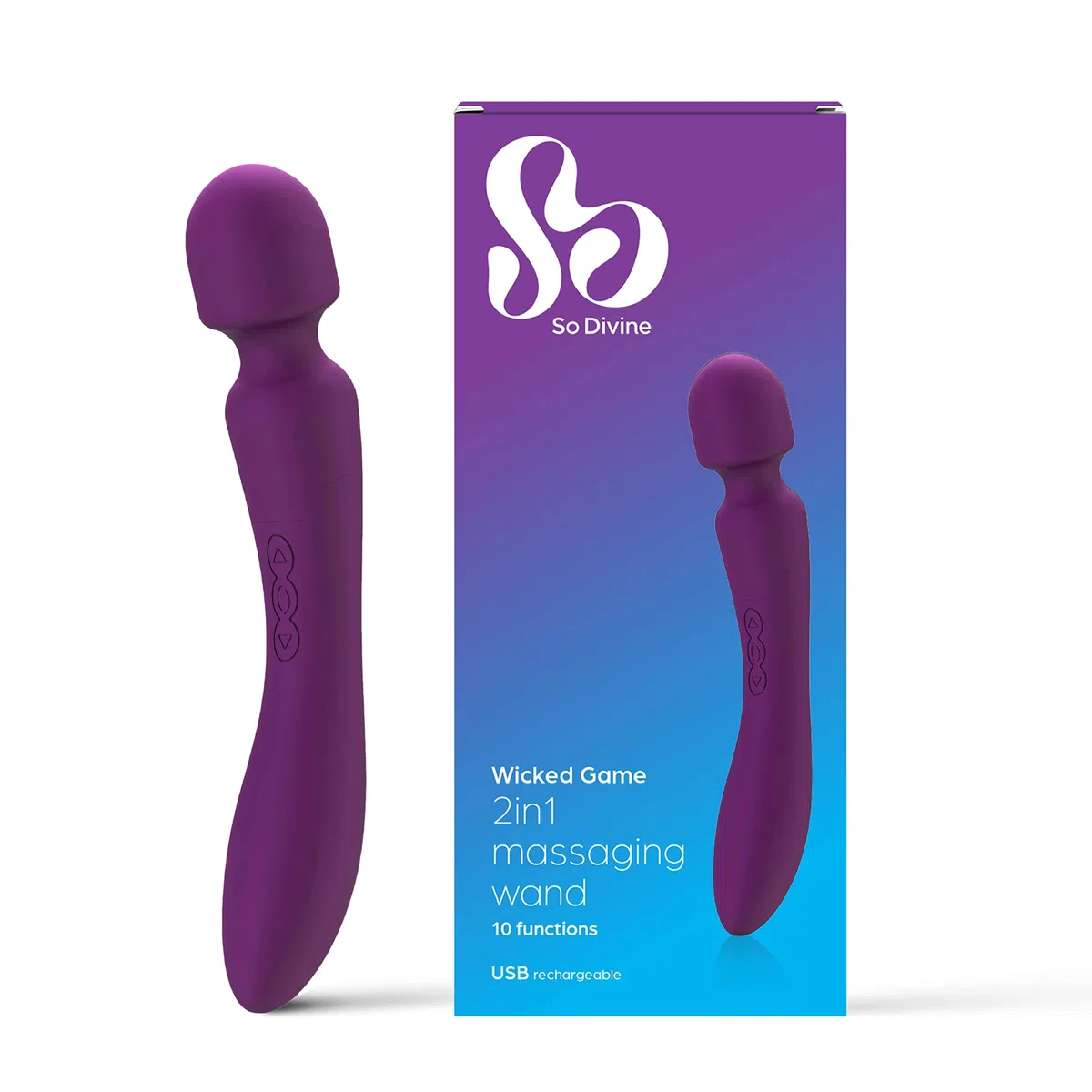 So Divine Purple Wicked Game Magic Wand Vibratore massaggiante, 3 opzioni di velocità con 7 modelli di passione pulsanti, impermeabile e ricaricabile tramite USB