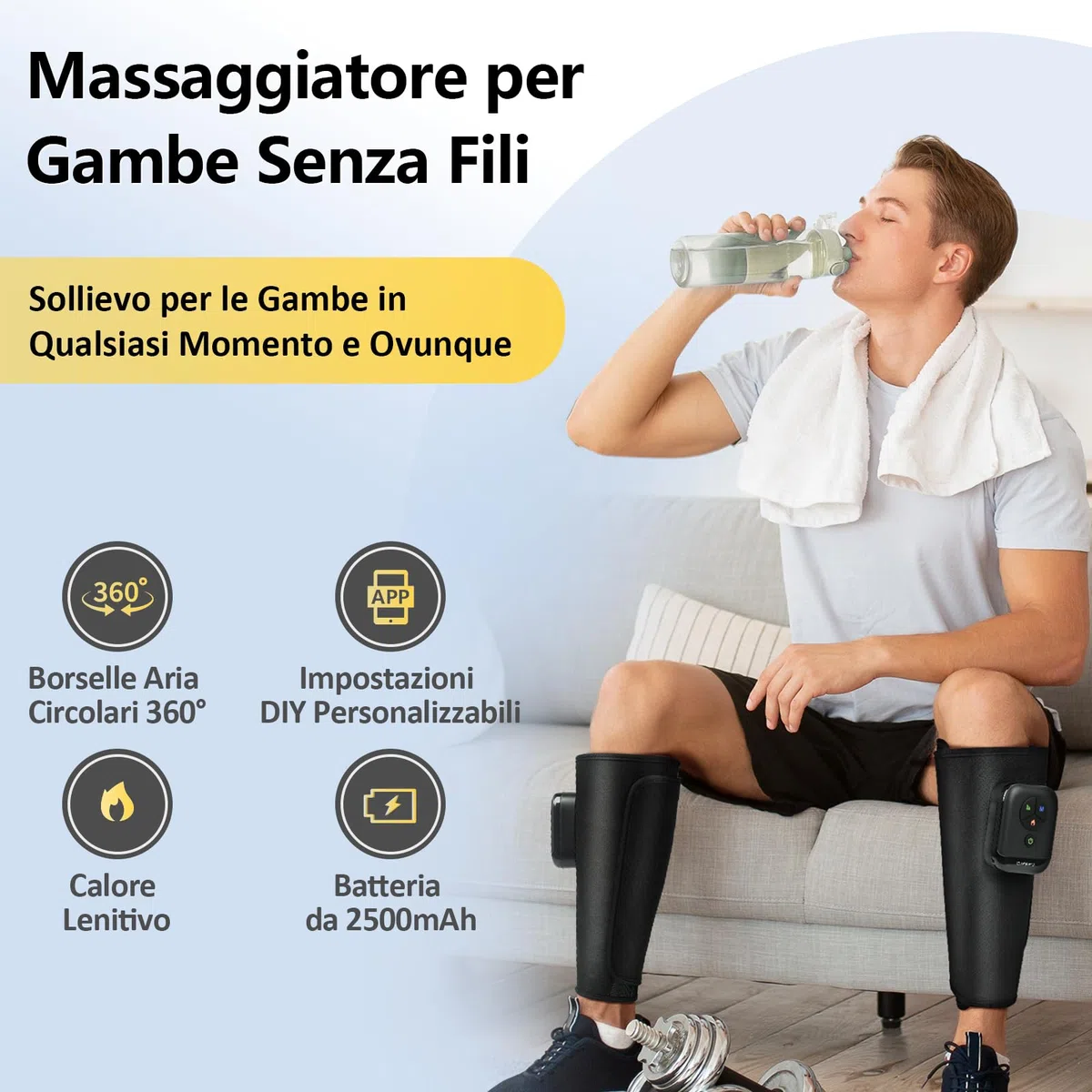 Comfytemp Wireless Massaggiatore Per Gambe,Stanche e Migliora il Rilassamento Muscolare,Pressoterapia,Massaggiatore Circolazione,Riscaldamento,Controllo tramite App Fai da Te