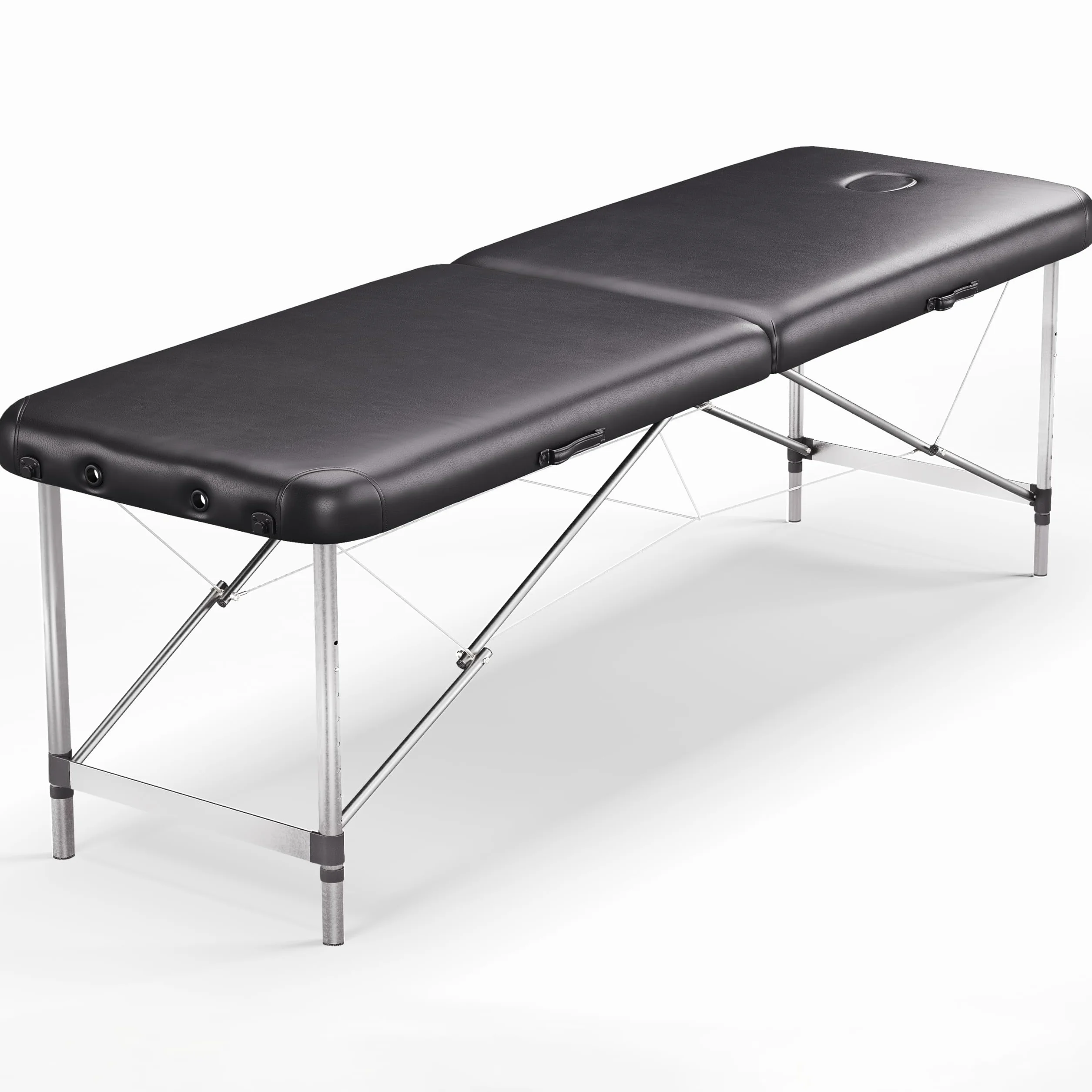 Beltom Lettino da Massaggio 2 Zone in Alluminio 185x60 cm Portatile 11 kg Nero