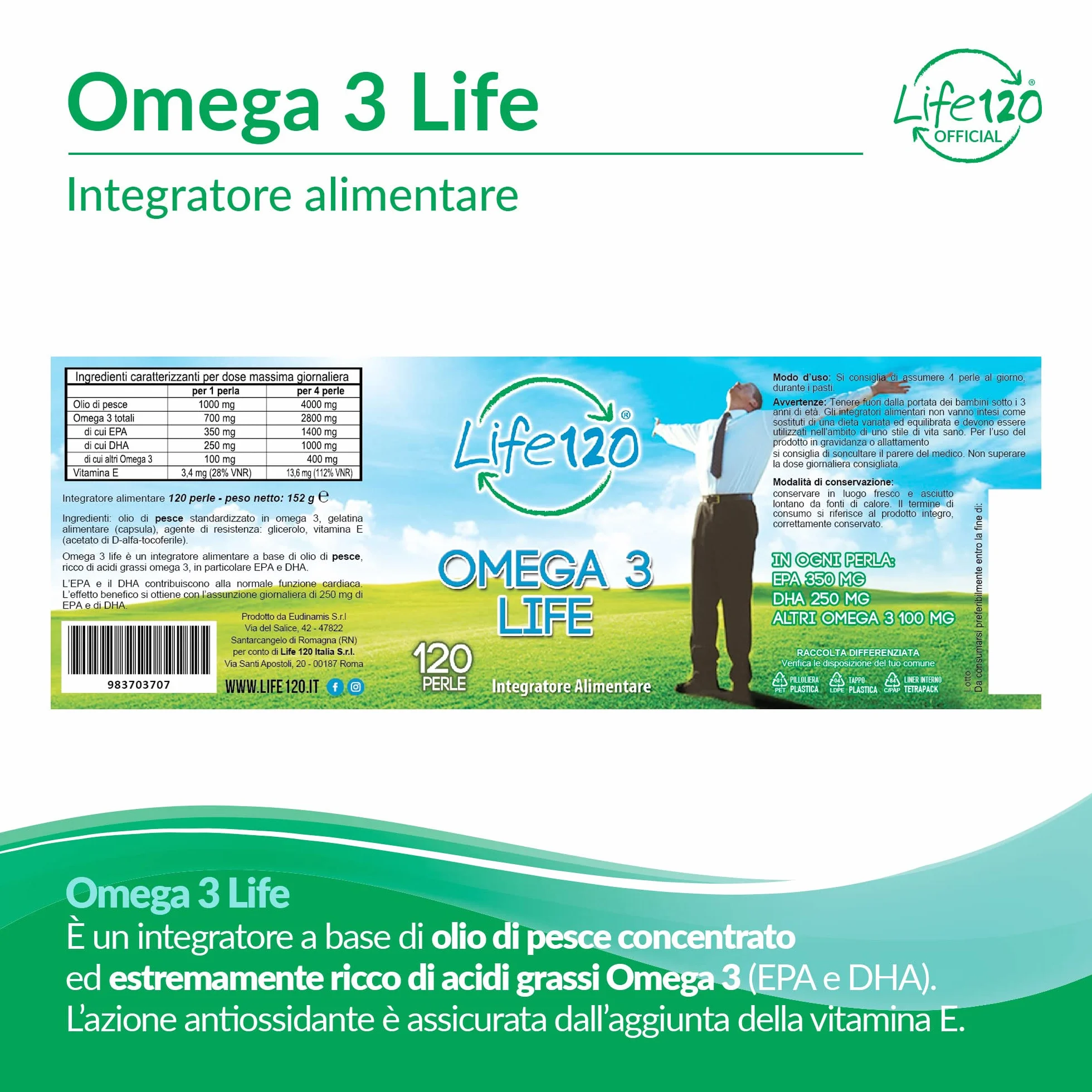 Omega 3 Life 120 perle integratore alimentare olio di pesce EPA DHA