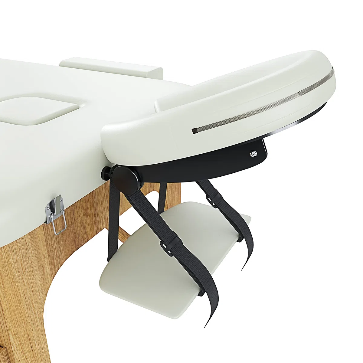 Lettino da Massaggio 3 Zone In Legno Pannello Reiki Angoli Arrotondati Rinforzati Pieghevole Portatile Fisioterapia Estetica Altezza Regolabile Poggiatesta Braccioli Staccabili 210 x 78 cm (Panna)
