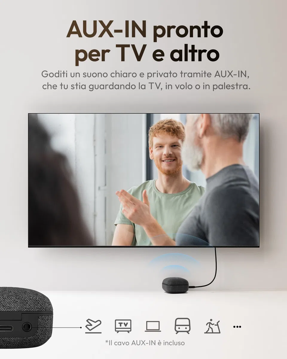 Wave Lite Amplificatore Suono per Anziani e Adulti, Supporto per Ascolto Quotidiano con AI/DNN, Controllo via App, Bluetooth Duale, Ingresso AUX-IN per TV (Mezzanotte)