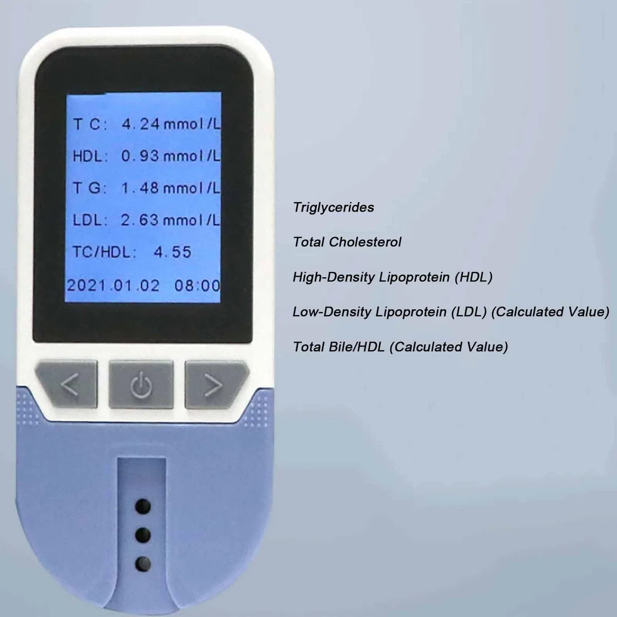 ERICAT Misuratore Multifunzione per Il Monitoraggio dei Lipidi, Tester per I Lipidi nel Sangue con 25 Strisce Reattive E 500 Set di Valori di Memoria, Risultati Rapidi in 2 Minuti E Facile da Usare