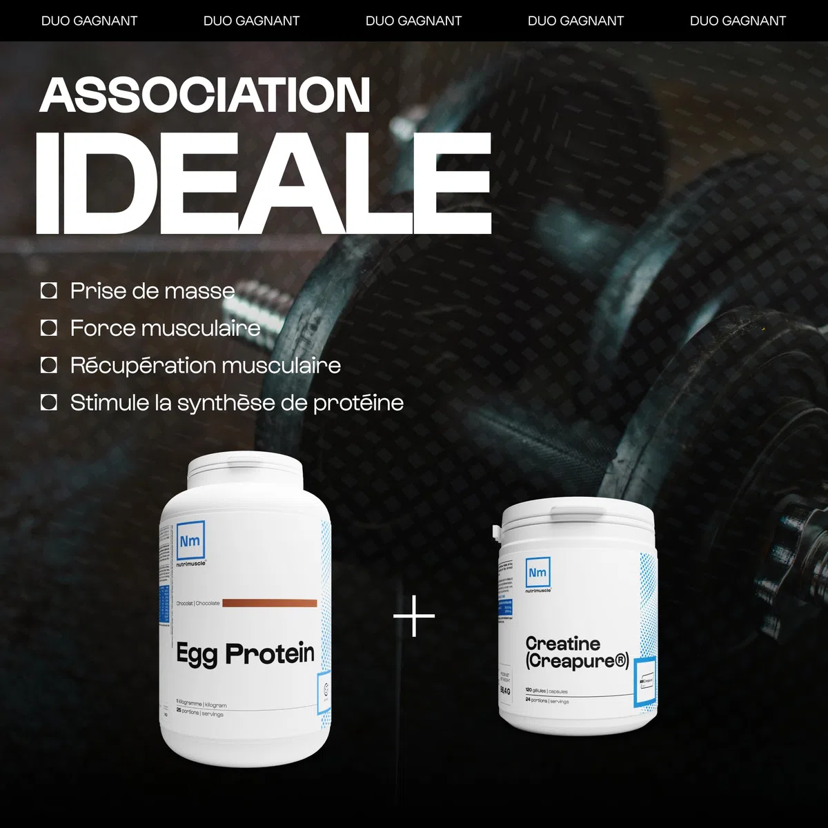 Nutrimuscle 100% proteine di uova pure | Pollo ruspante Francia - Shaker in polvere - 86% di proteine - Bodybuilding e fitness | Natura