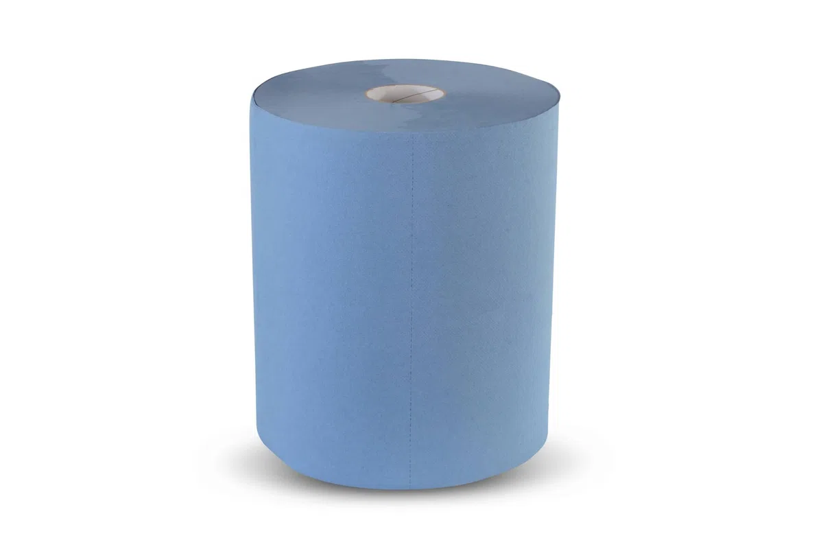 Quicky Rotolo di panno per la pulizia, 2 strati, colore blu, 2 rotoli da 500 fogli, assorbente, perfetto per officina, industria, cucina, ecc.