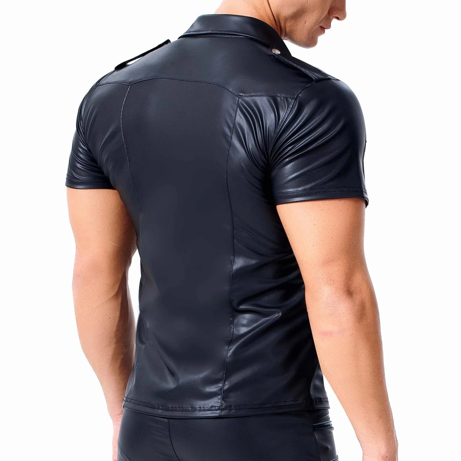 Camicia in pelle effetto laccato uomo slim fit maniche corte ecopelle