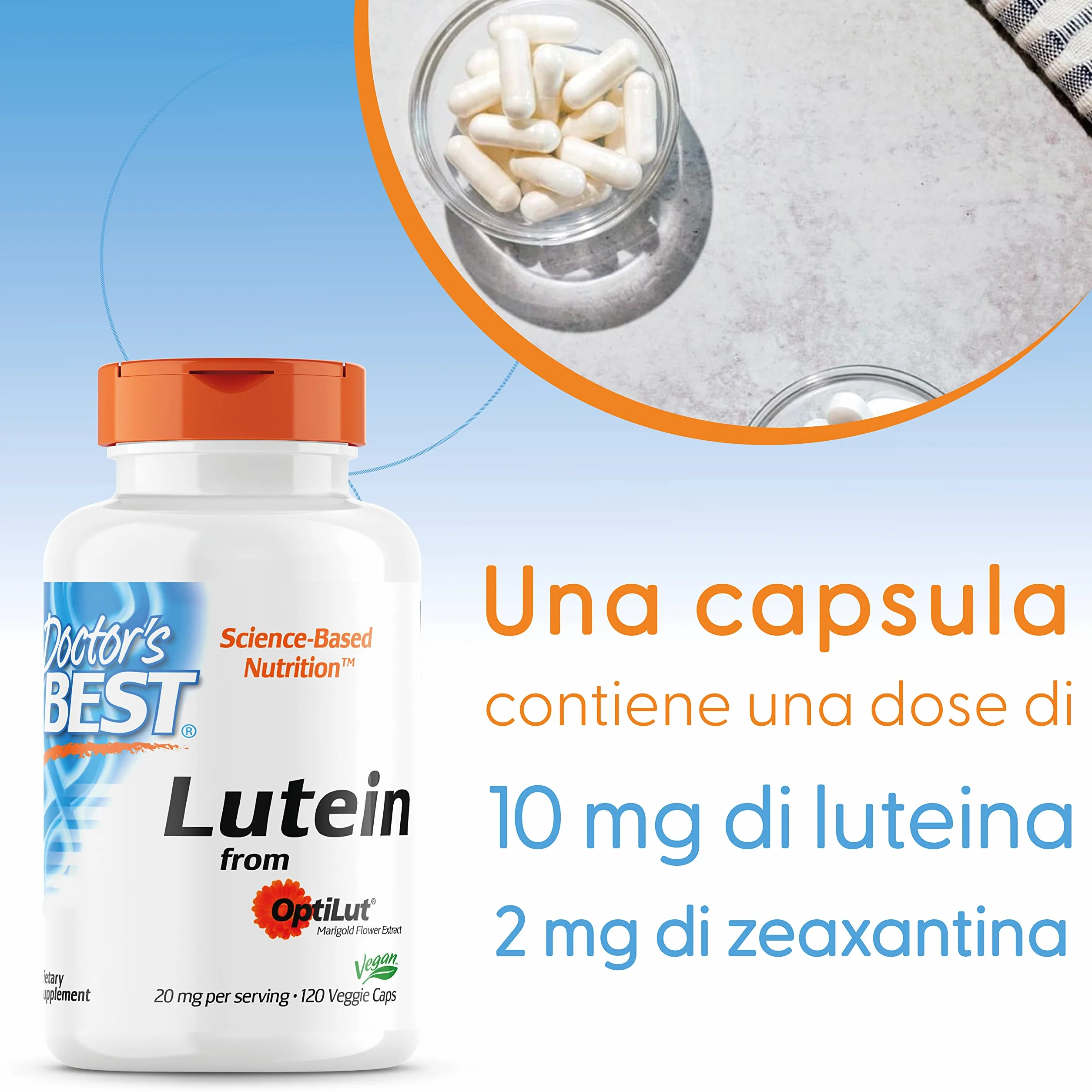 Doctor's Best Lutein con Optilut 10mg 120 Capsule Vegane Carotenoide Zeaxantina