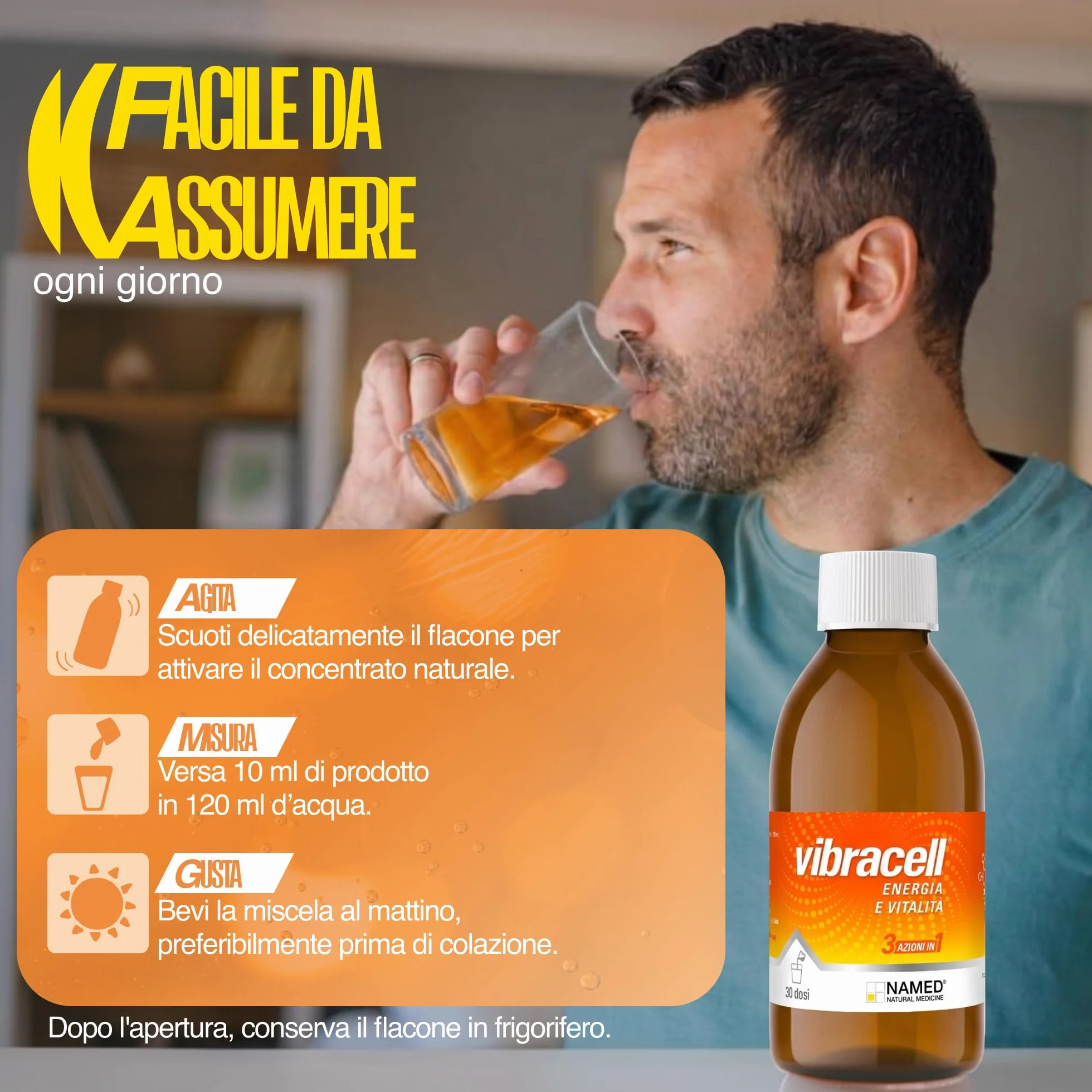 NAMED Vibracell Integratore Alimentare Concentrato Liquido Succhi Frutta Verdura Estratti Botanici Vitamine L-Carnitina Pappa Reale 300 ml
