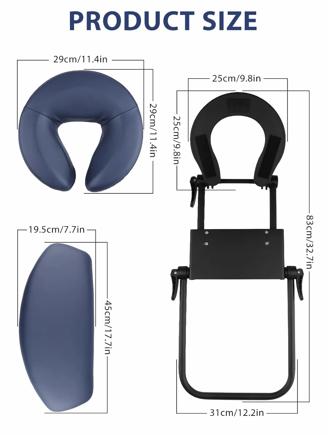 EBANKU Kit per massaggi per materasso, poggiatesta regolabile, cuscino a faccia in giù con bracciolo per lettino da massaggio per letto a casa (blu)