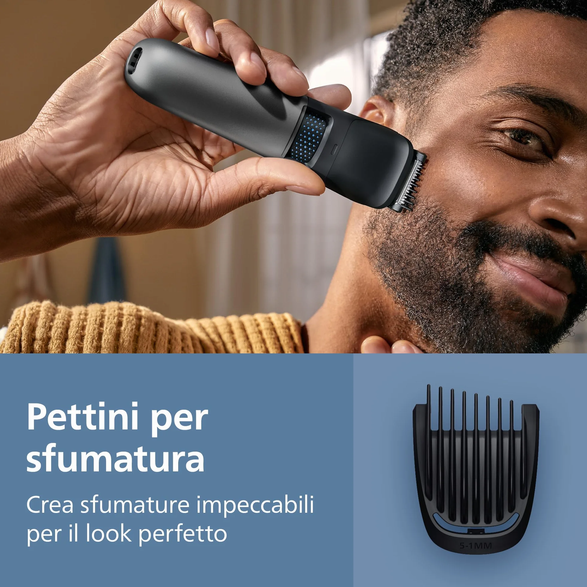 Philips Serie 7000 Regolabarba BT7660/15 Lame Metallo Autoaffilanti 40 Impostazioni Lunghezza BeardSense Impermeabile