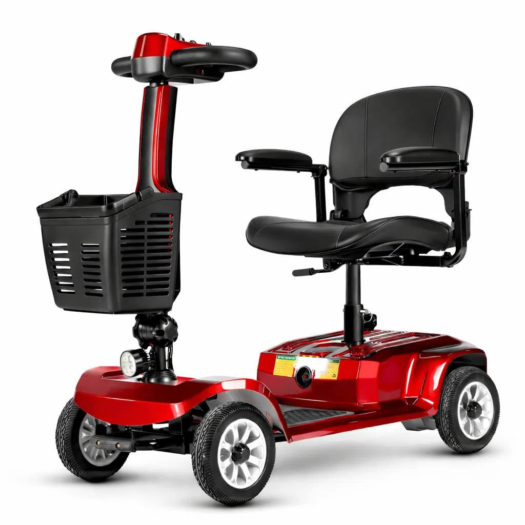 Mobility Scooter Elettrico per Disabili e Anziani di Pieghevole e Leggero, 3S Piegatura Rapida per Mobilità,Pneumatici Antiforatura per Persone con Mobilità Ridotta Sedia a Rotelle (Rosso)