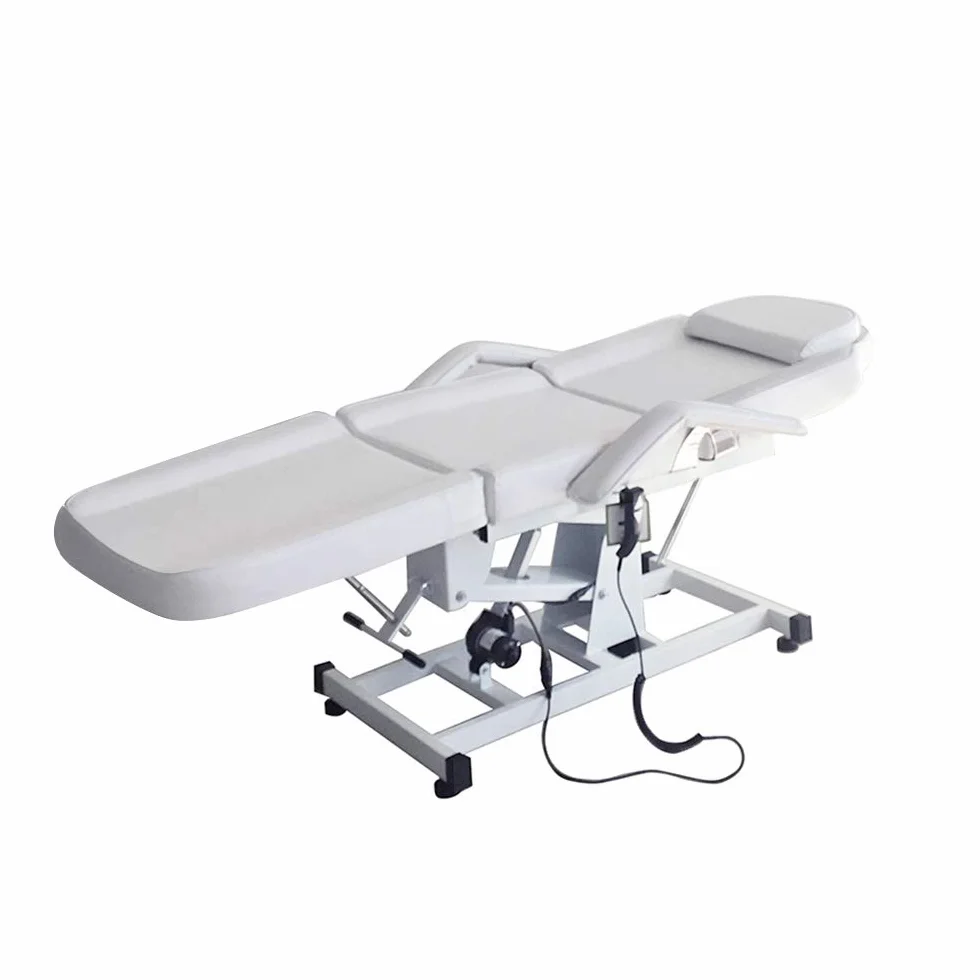 Tavolo da massaggio regolabile letto per massaggio elettrico pieghevole in pelle PU per salone professionale e casa, 82 cm x 180 cm x 63-87 cm (bianco)