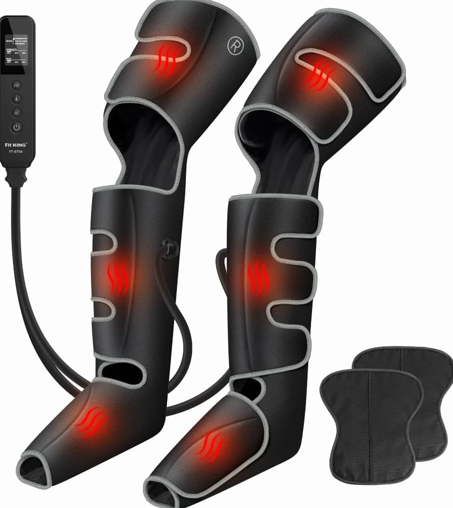 FIT KING Massaggiatore per gambe con calore, Pressoterapia Linfodrenaggio per Casa Massaggiatori per gambe per dolore e circolazione Stivali a compressione per edemi, relax e recupero veloce
