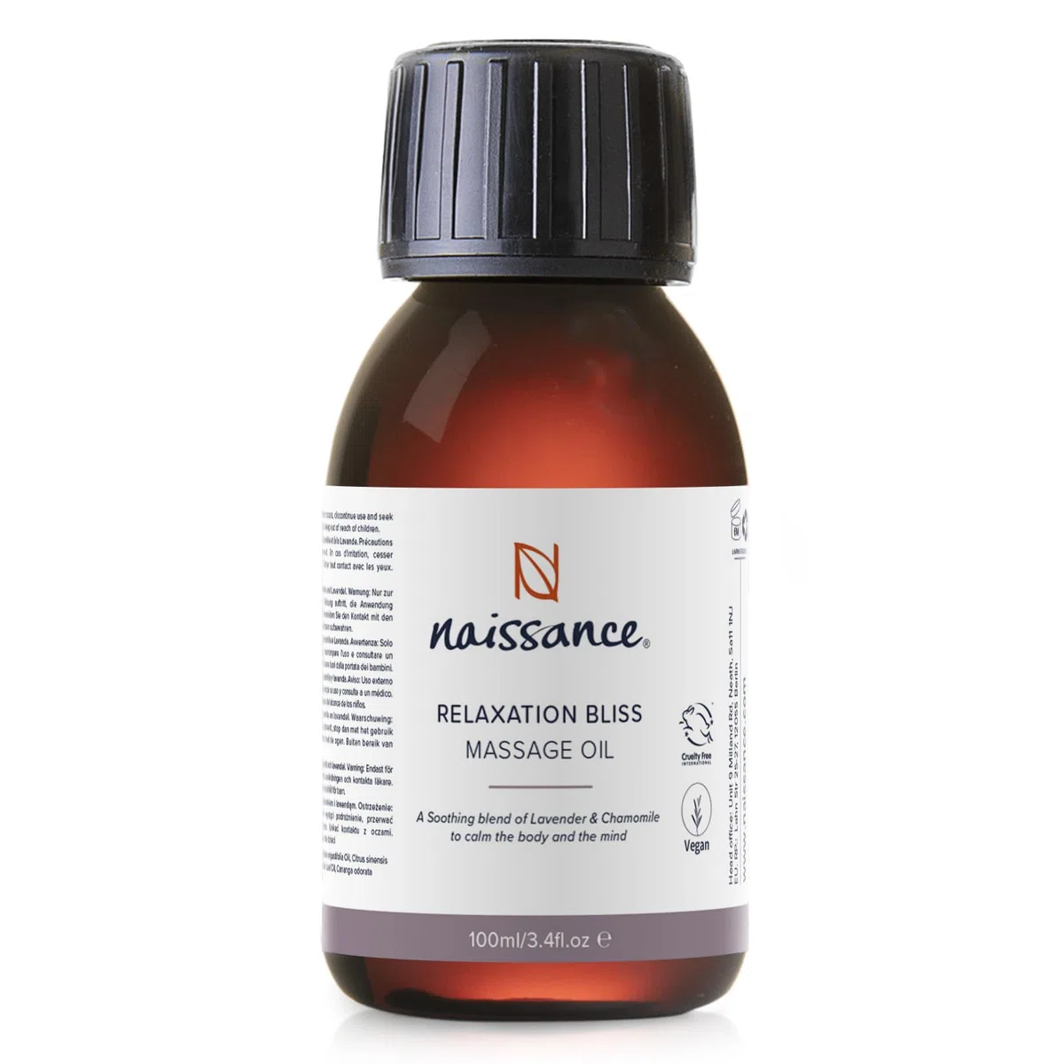 Naissance Relaxation Bliss Olio Massaggio Rilassante - 100 ml - Base di Olio di Vinaccioli con Terapia di Massaggio alla Lavanda e Camomilla per il Rilassamento Muscolare
