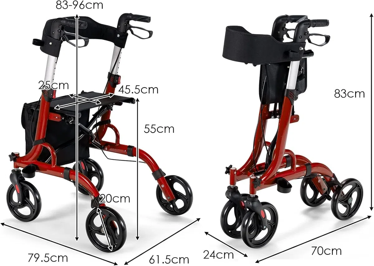 FANTASK Deambulatore pieghevole e leggero con sedile, sedia 2 in 1 e carrello da viaggio, regolabile in 6 posizioni