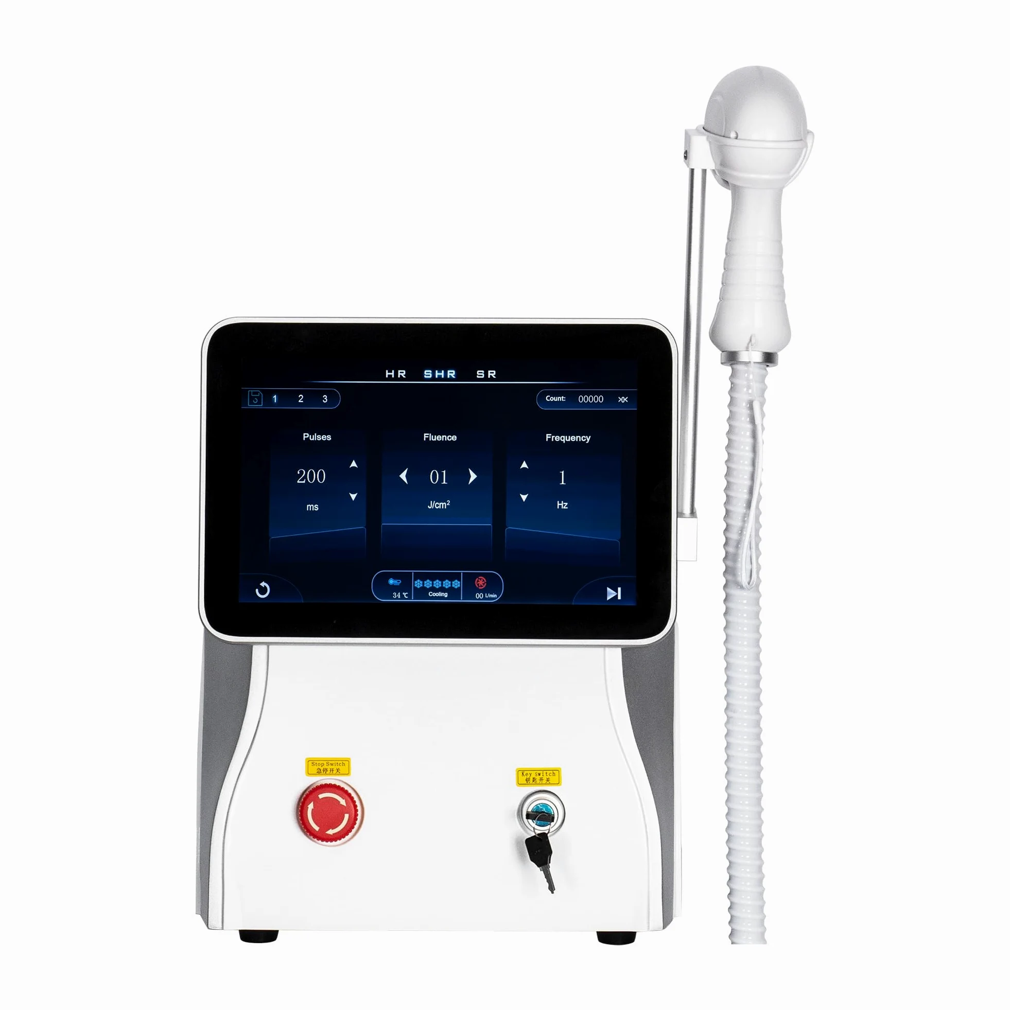 10 Bars, Depilatore Laser a Diodi Indolore, Tecnologia di Raffreddamento Integrata, 3 Lunghezze d'Onda (808nm/755nm/1064nm), Per Viso e Corpo, Bianco