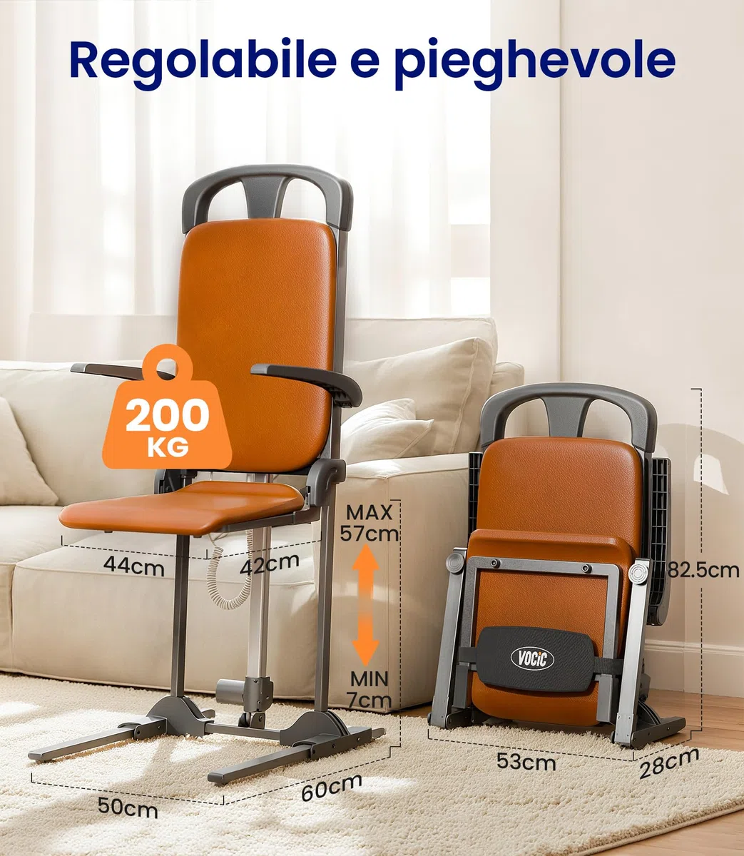 VOCIC Poltrona elettrica AX15, stabile supporto per alzarsi dal pavimento con robusto telaio in acciaio, pieghevole e portatile, portata fino a 200 kg, ideale per anziani a casa e cura, ecopelle