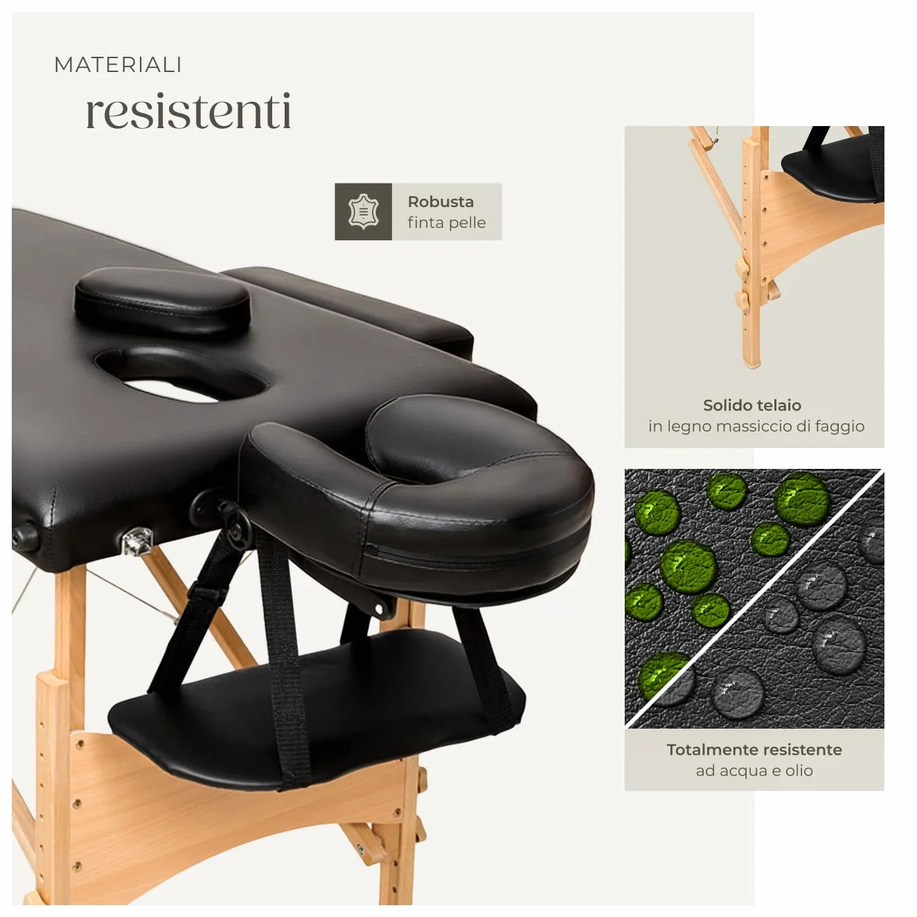 Lettino Massaggio 3 zone Pieghevole Portatile Rivestimento Vinile Idrorepellente Nero