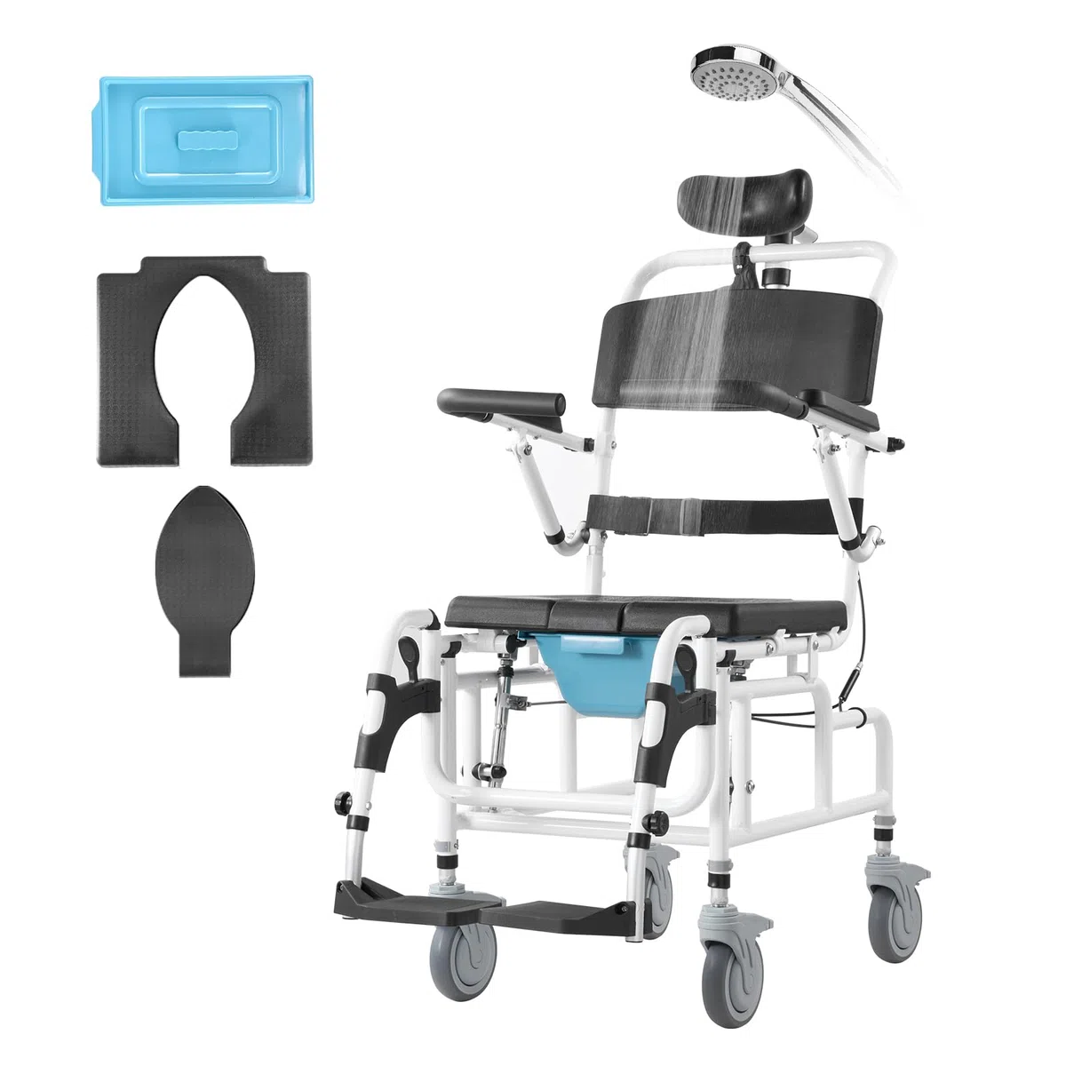 VEVOR Sedia a Rotelle per Doccia, Bagno per Adulti Disabili, Sedia in Alluminio per Doccia Rotolante Regolabile con Freno Sedia da Trasporto per Comoda da Doccia Capacità 136 kg Larghezza 440 mm
