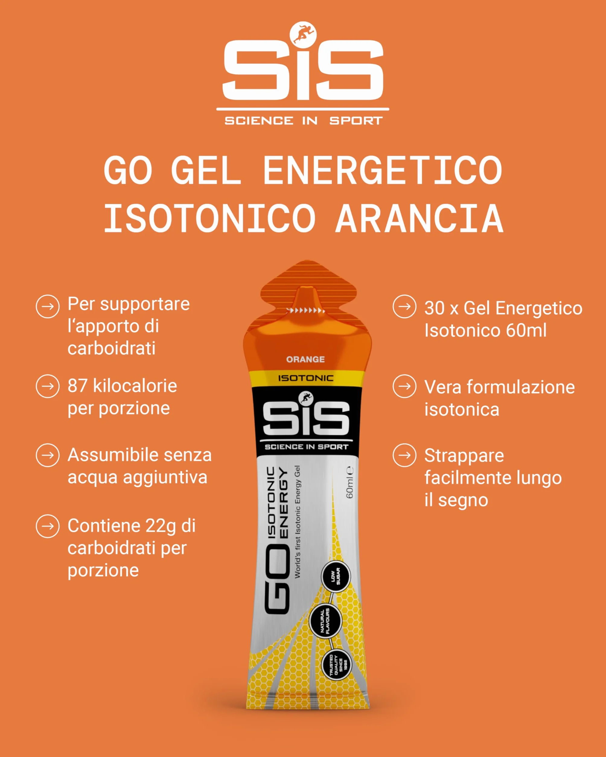 Science in Sport GO Energy Gel Isotonico 30 x 60ml Arancia 22g Carboidrati