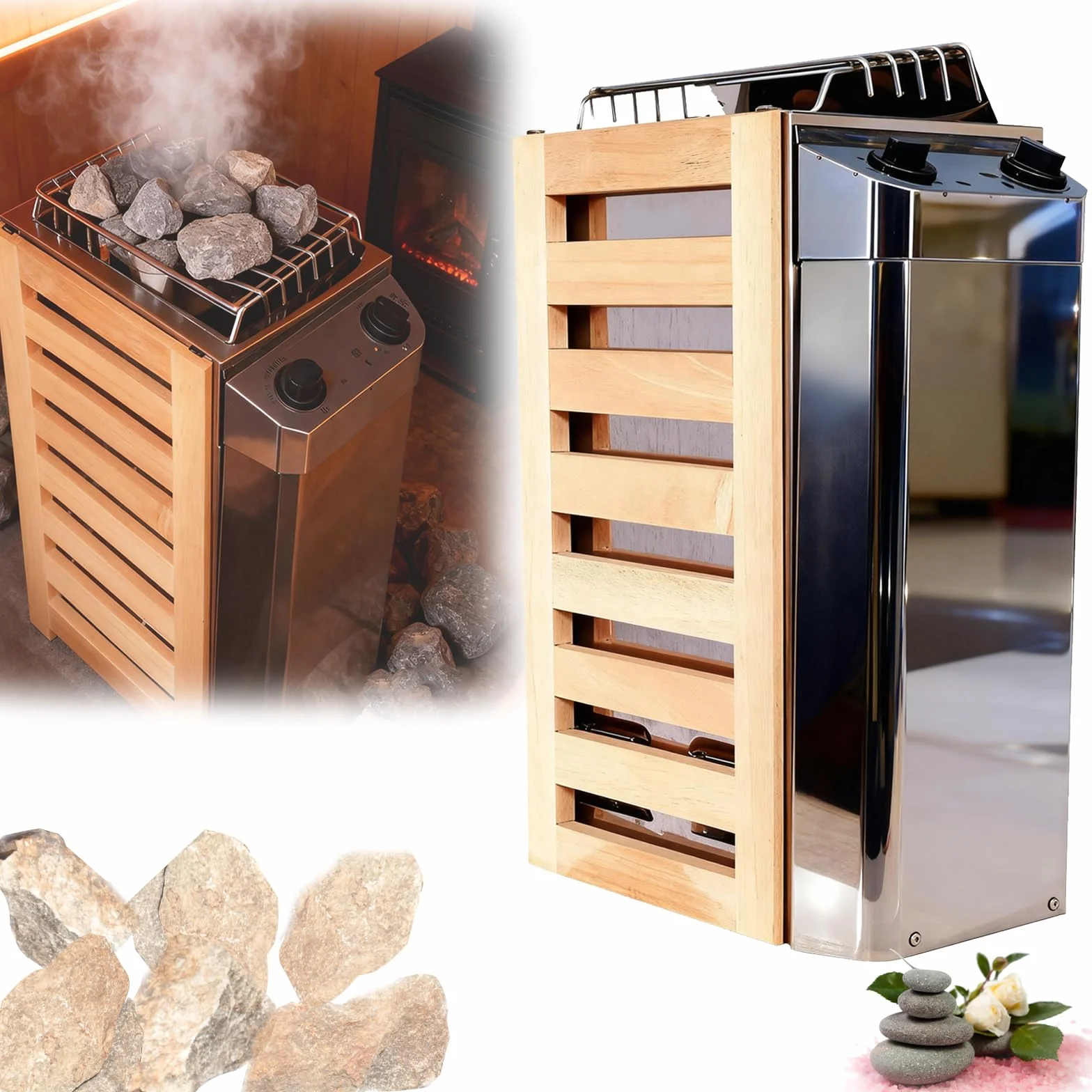 Stufa Per Sauna, Stufa Elettrica Portatile 3,6 Kw In Acciaio Inox Con Comandi Interni Per Uso Interno Ed Esterno Con Timer 3 Ore E Controller Digitale Per Sauna 3-6 M³ Accessori Per Montaggio A Parete