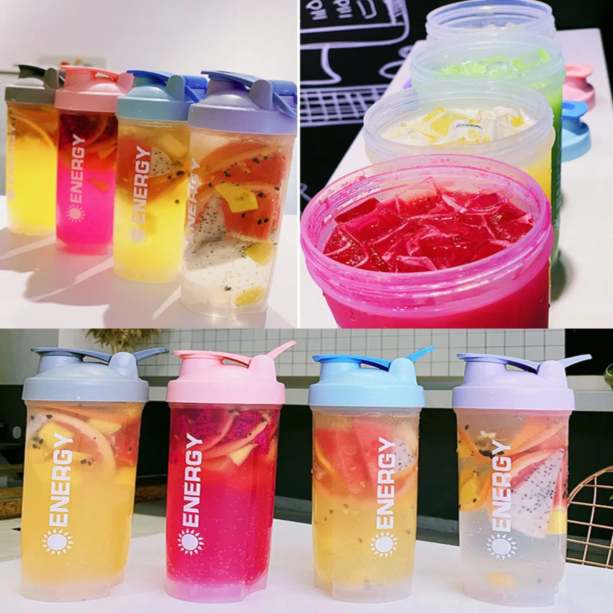 Pubiao Shaker per Proteine, Integratori Sportivi con Miscelatore per Fitness Frappè Portatile per Allenamento, 500 ml, Viola