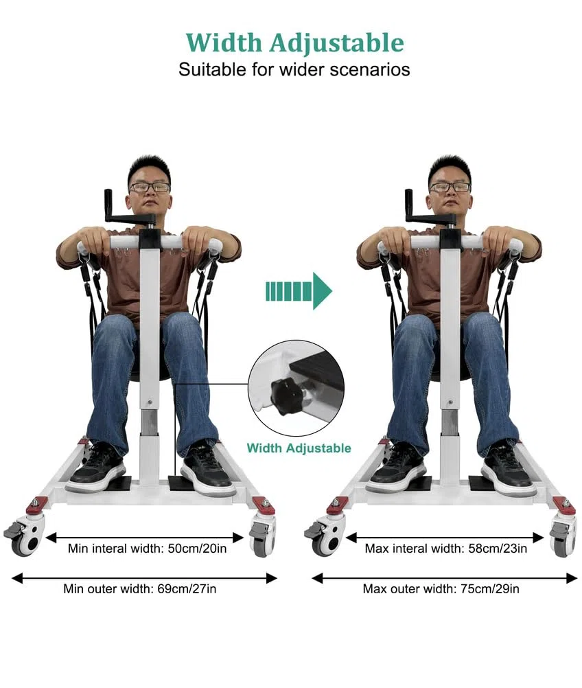 Sedia di Trasferimento con Sollevatore Manuale per Pazienti, Regolabile in Altezza/Larghezza, Ausilio di Sollevamento Portatile per Disabili, Sedia di Trasporto con Comoda da Letto
