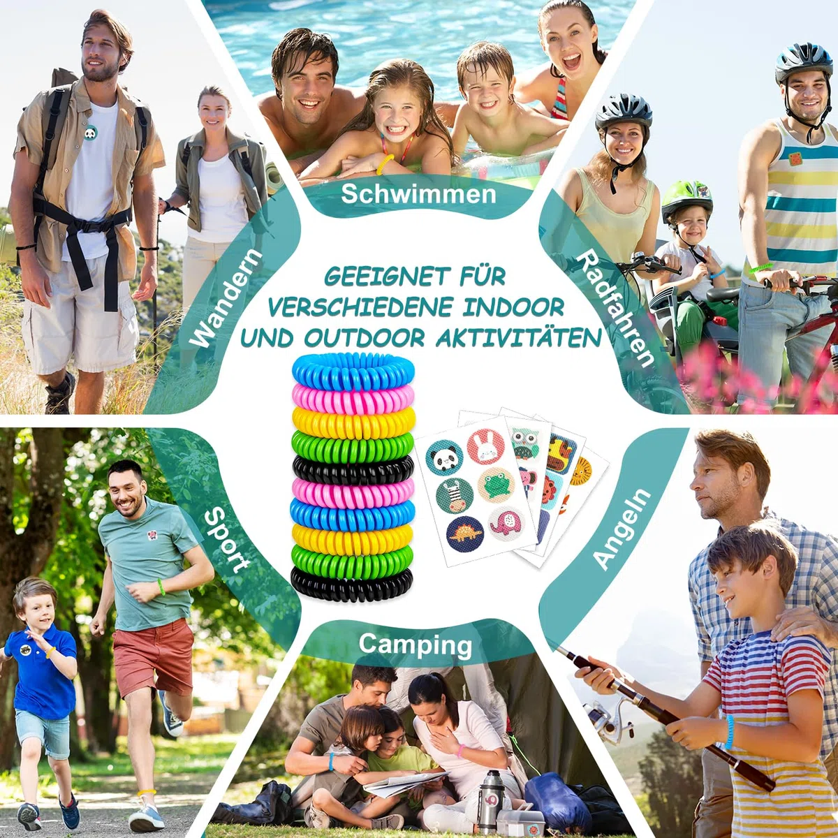 Braccialetti Antizanzare - 20 Pezzi Braccialetto Repellenti per Zanzare con 60 Cerotti Antizanzare per Bambini Adulti, Bracciale Zanzarella per Interni ed Esterni