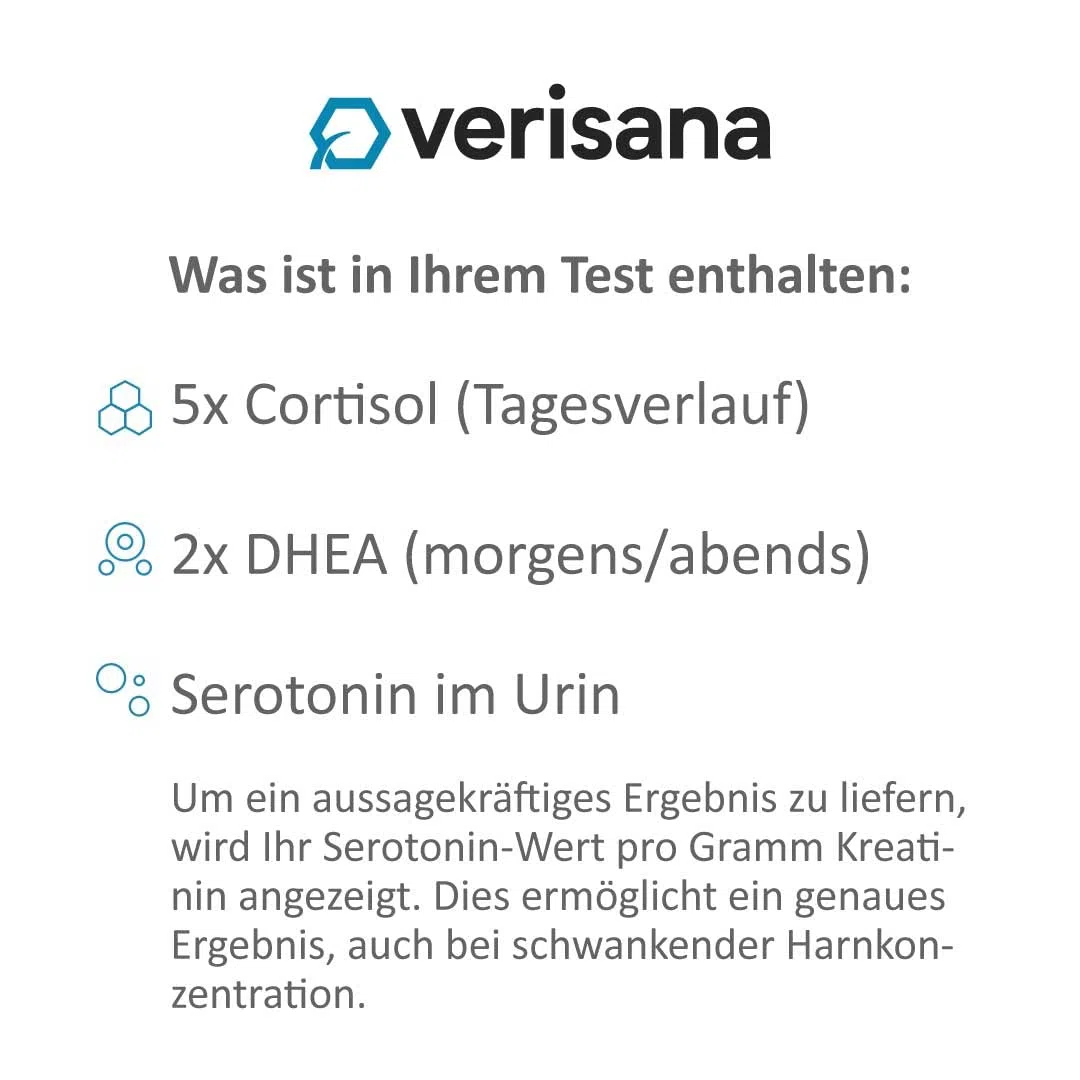 Test del burnout – Determina facilmente e rapidamente i livelli di serotonina, nonché il profilo giornaliero di cortisolo (5x) e DHEA (2x) – Test di laboratorio per apatia, esaurimento e stress