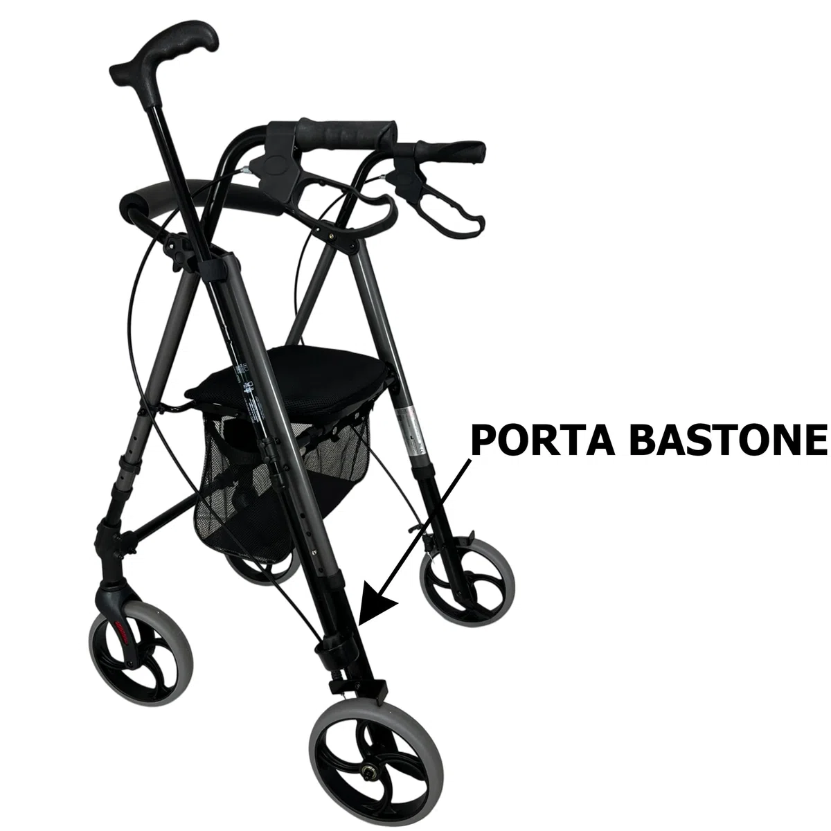 Nomad, Deambulatore in alluminio ultraleggero con 4 ruote, cestino e porta bastone incluso, Seduta regolabile in Altezza