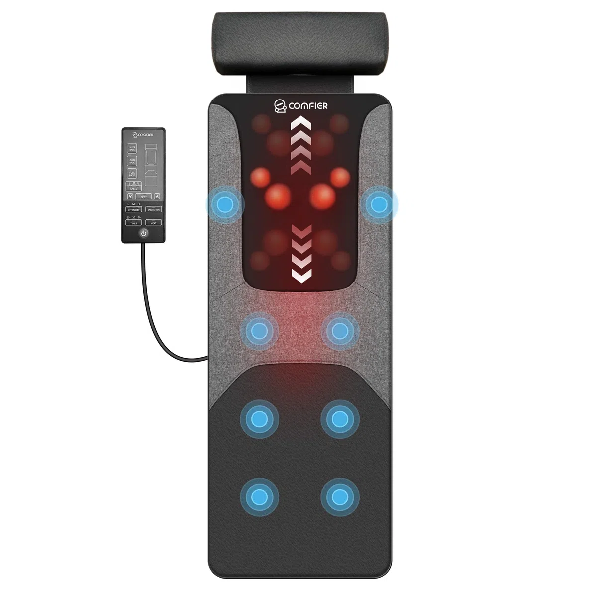 COMFIER Tappetino Massaggiante per Tutto il Corpo con Funzione Riscaldante, Massaggio Shiatsu e 8 Motori a Vibrazione, Materassino Massaggiante Elettrico per Collo e Schiena, per un Relax Profondo