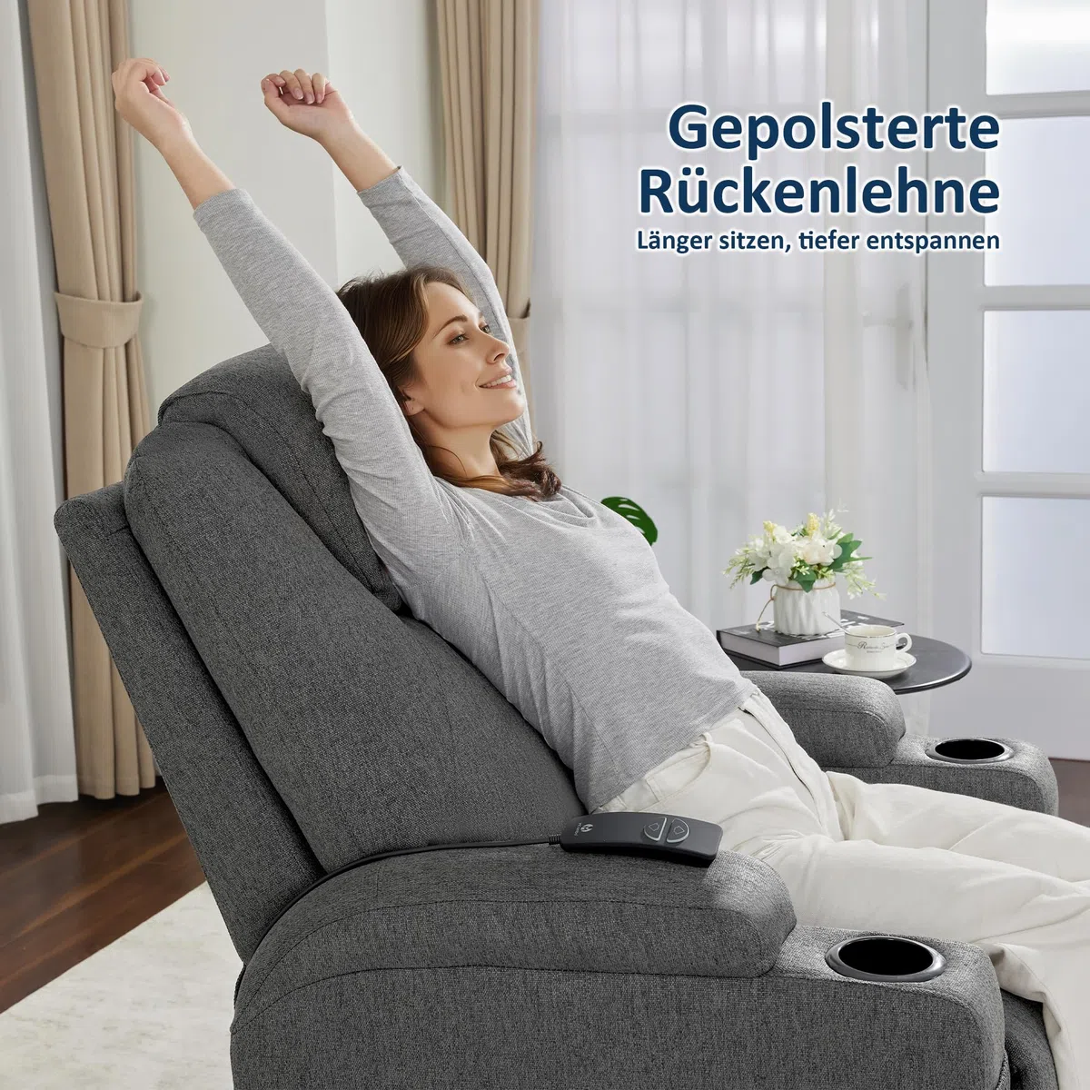 M MCommbo Poltrona relax elettrica Poltrona massaggiante Poltrona TV Funzione reclinabile Riscaldamento a vibrazione Nuovo modello 7061 (Tessuto, Grigio)